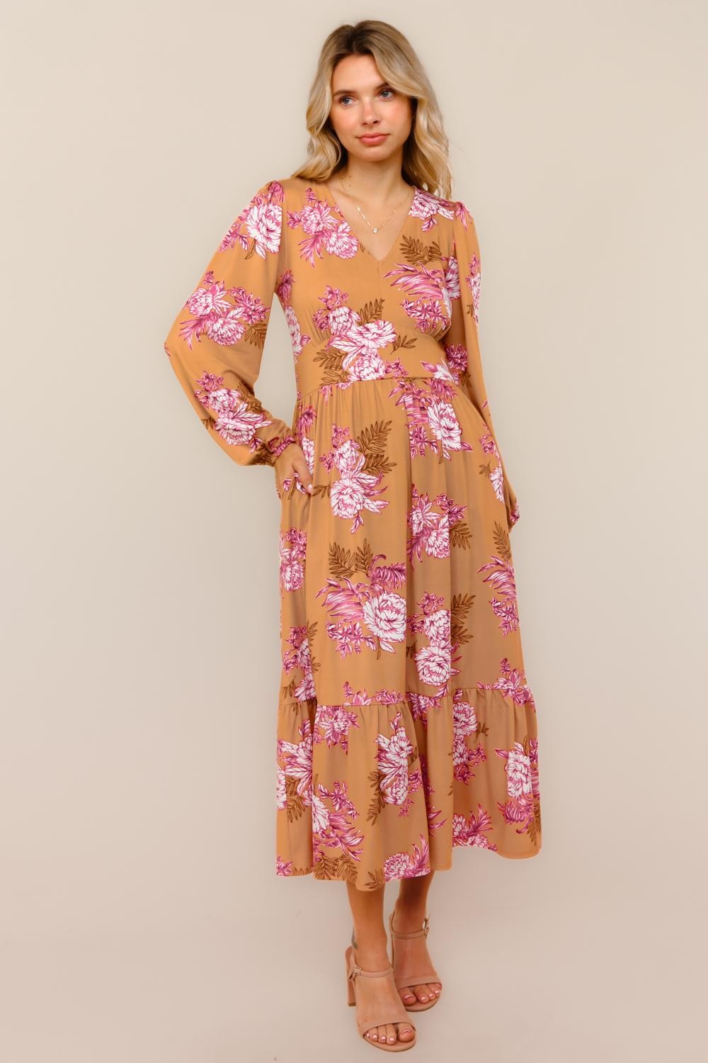 Haptics Vintage Floral Terracotta Dress Large
