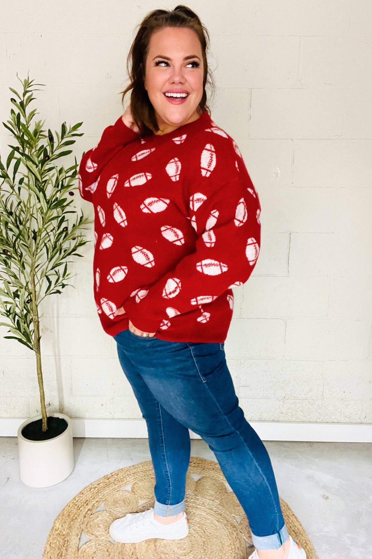 Haptics Game Day Red Football Print Jacquard Knit Sweater 2024 Blow-Out Sale