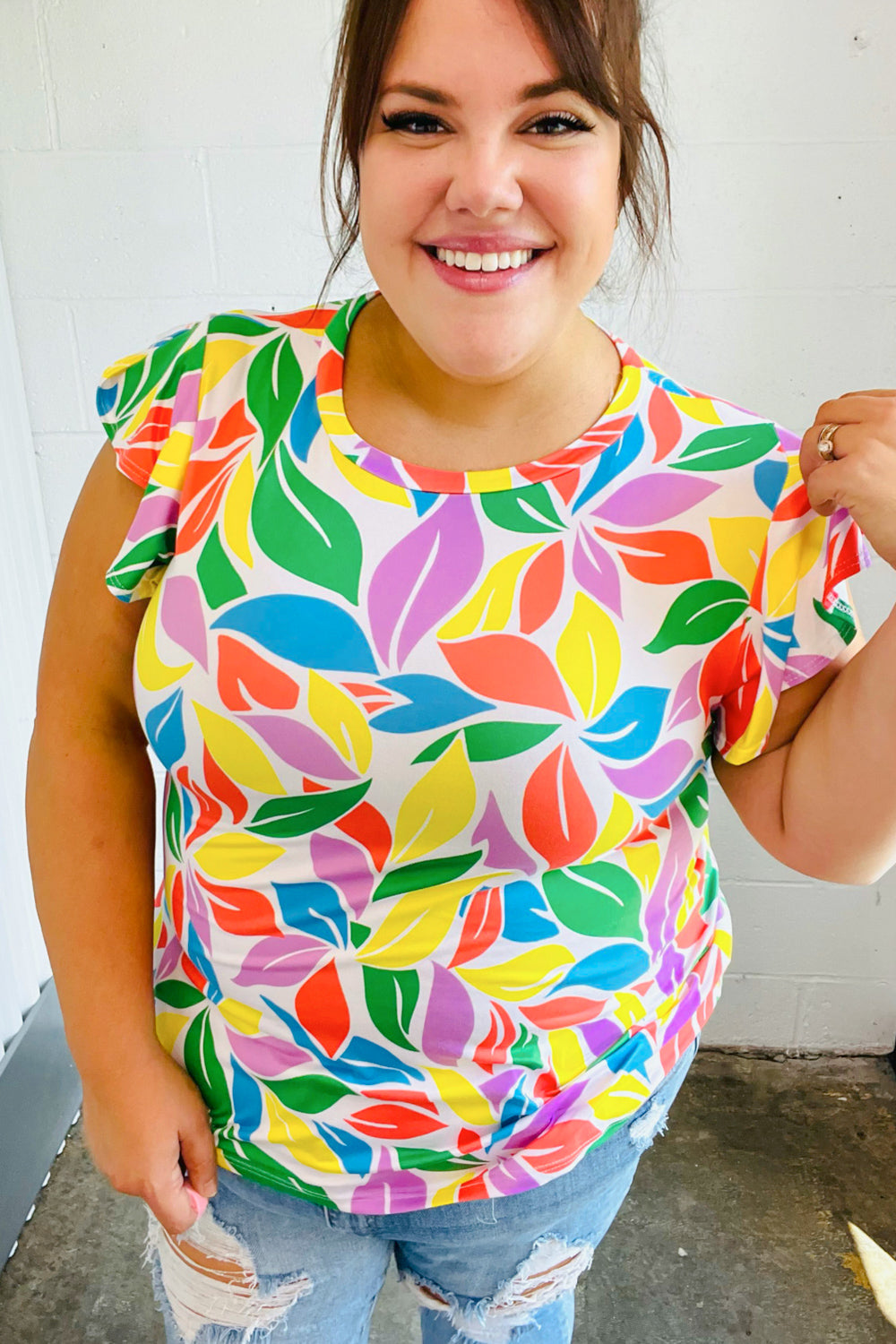 Haptics Feeling Playful Lavender & Yellow Floral Print Flutter Sleeve Top 2024 Summer Blow Out Sale