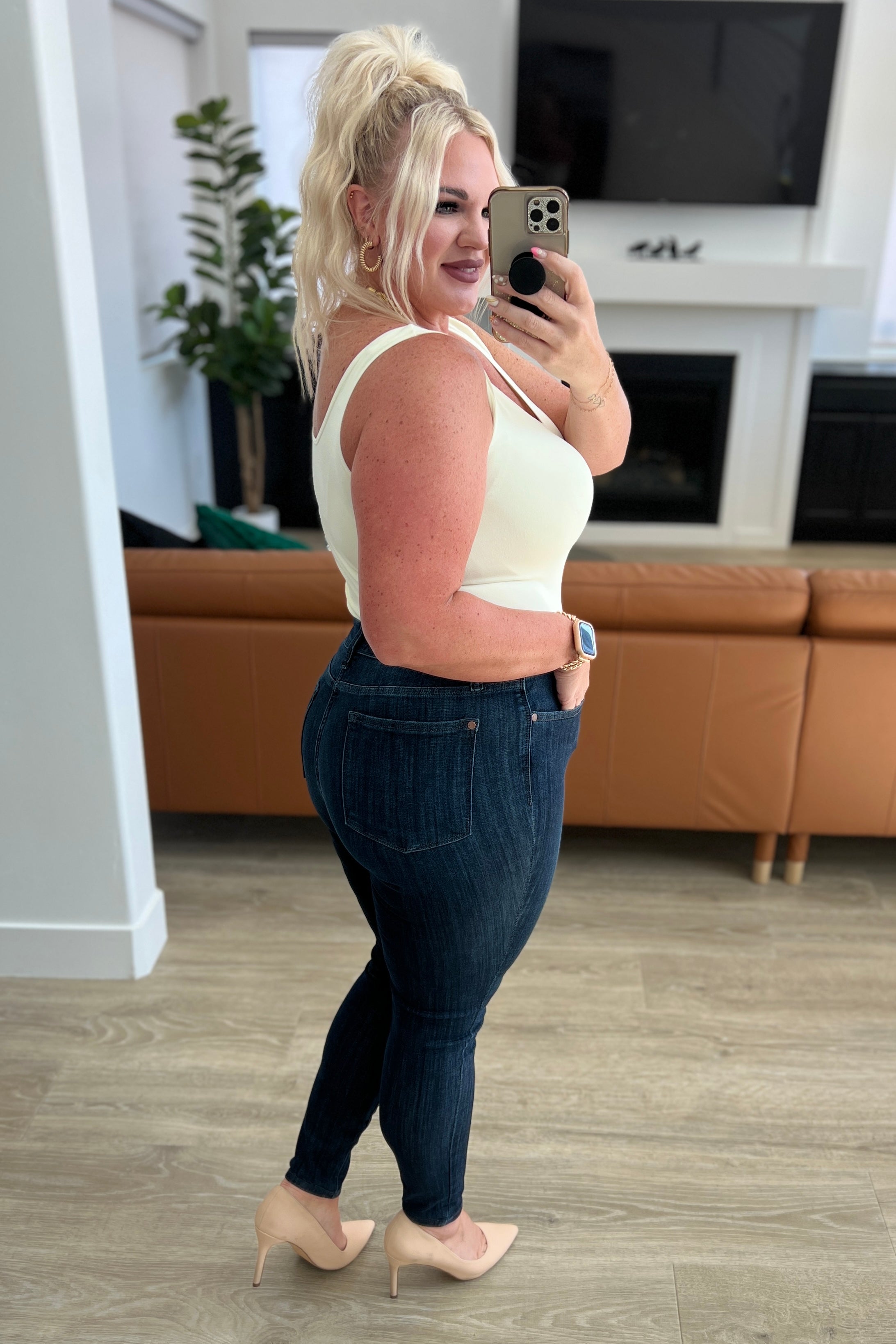 Judy Blue Celecia High Waist Hand Sanded Resin Skinny Jeans Denim