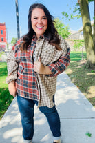 Haptics Make A Statement Rust & Taupe Plaid Color Block Shacket Final Sale