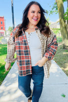 Haptics Make A Statement Rust & Taupe Plaid Color Block Shacket Final Sale