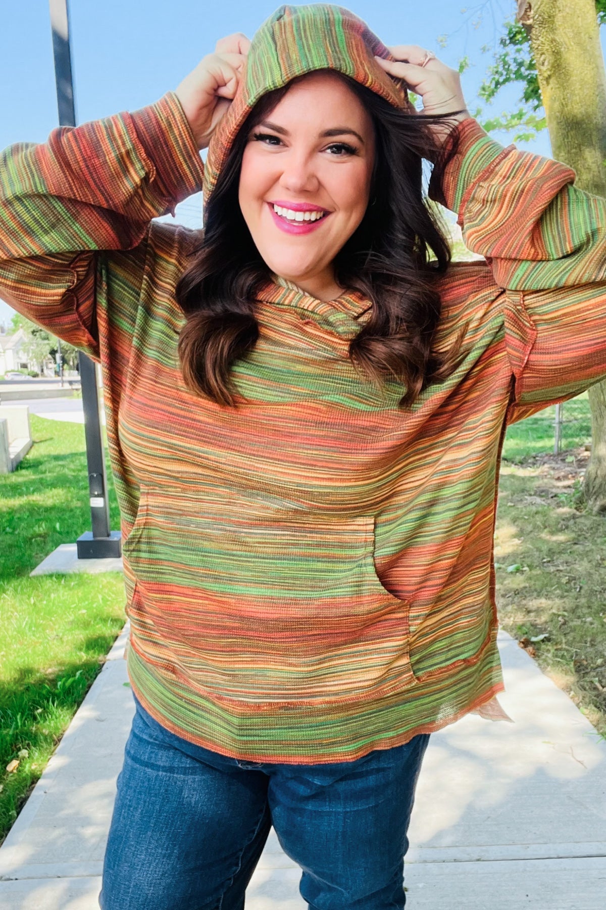 Haptics Orange & Green Space Dye Thermal Multicolor Hoodie 2024 Blow-Out Sale