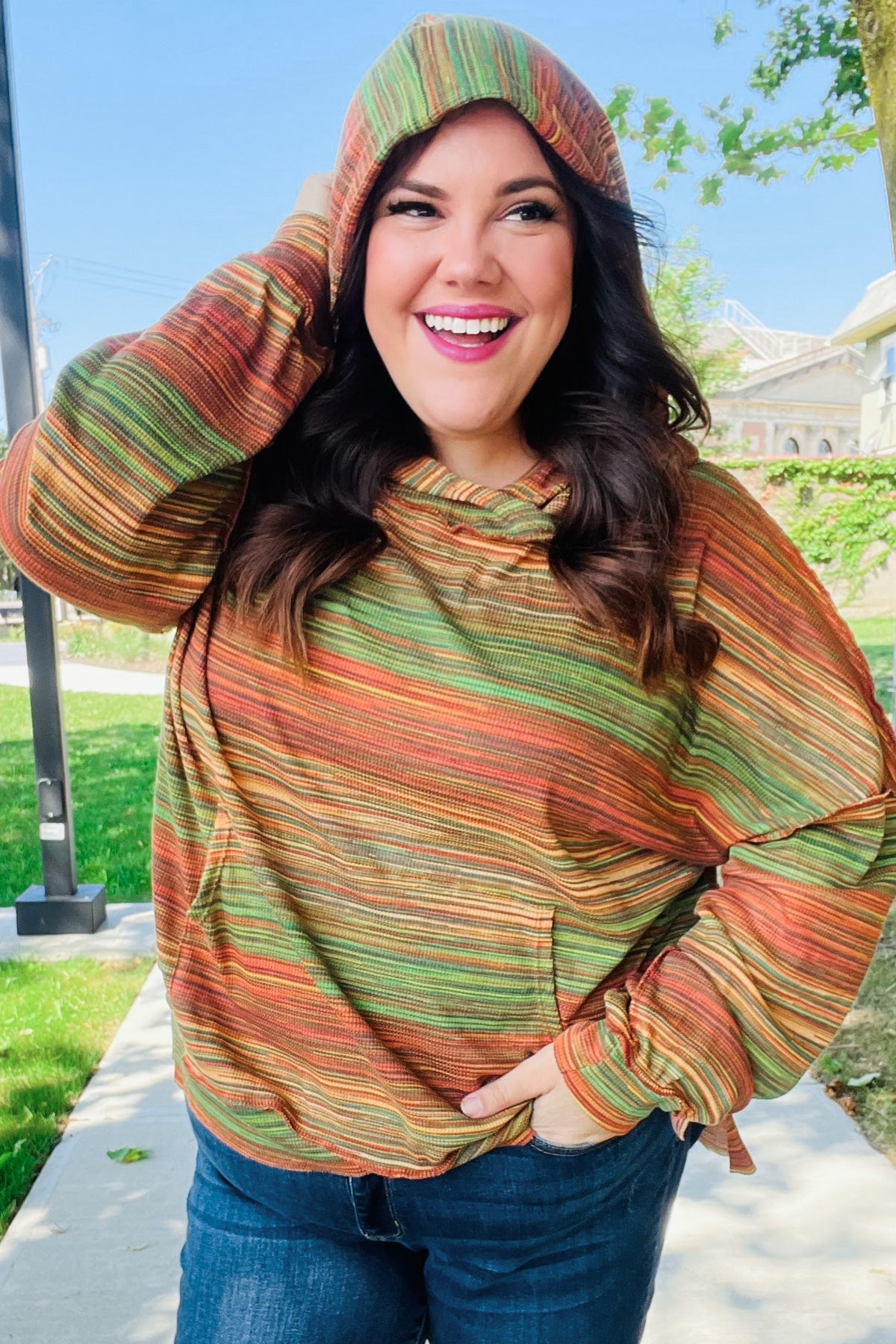 Haptics Orange & Green Space Dye Thermal Multicolor Hoodie 2024 Blow-Out Sale