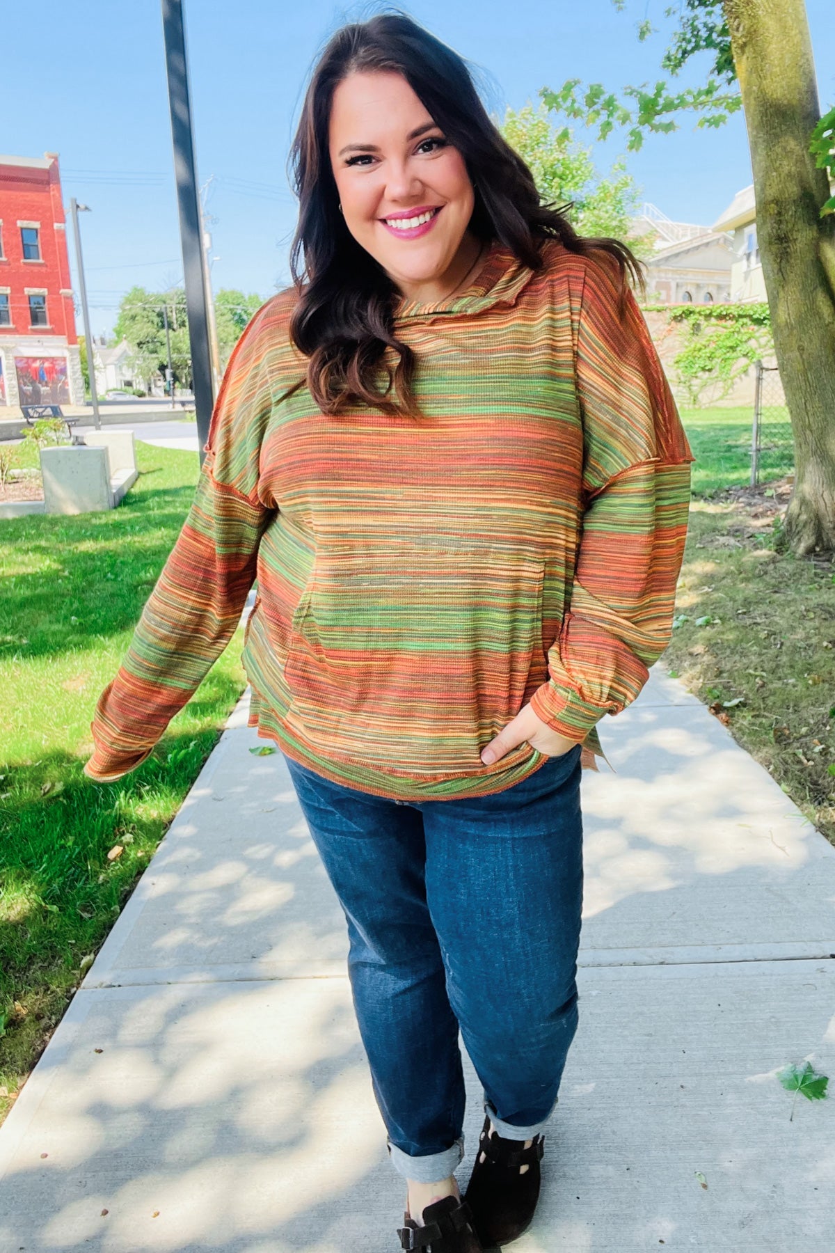 Haptics Orange & Green Space Dye Thermal Multicolor Hoodie 2024 Blow-Out Sale