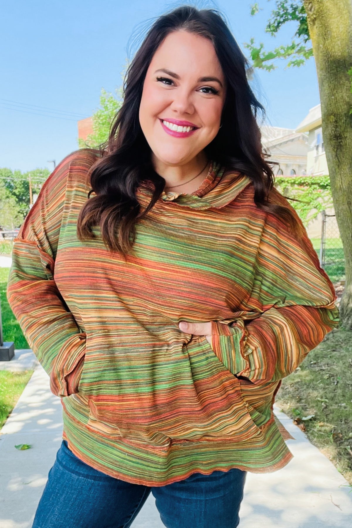 Haptics Orange & Green Space Dye Thermal Multicolor Hoodie 2024 Blow-Out Sale