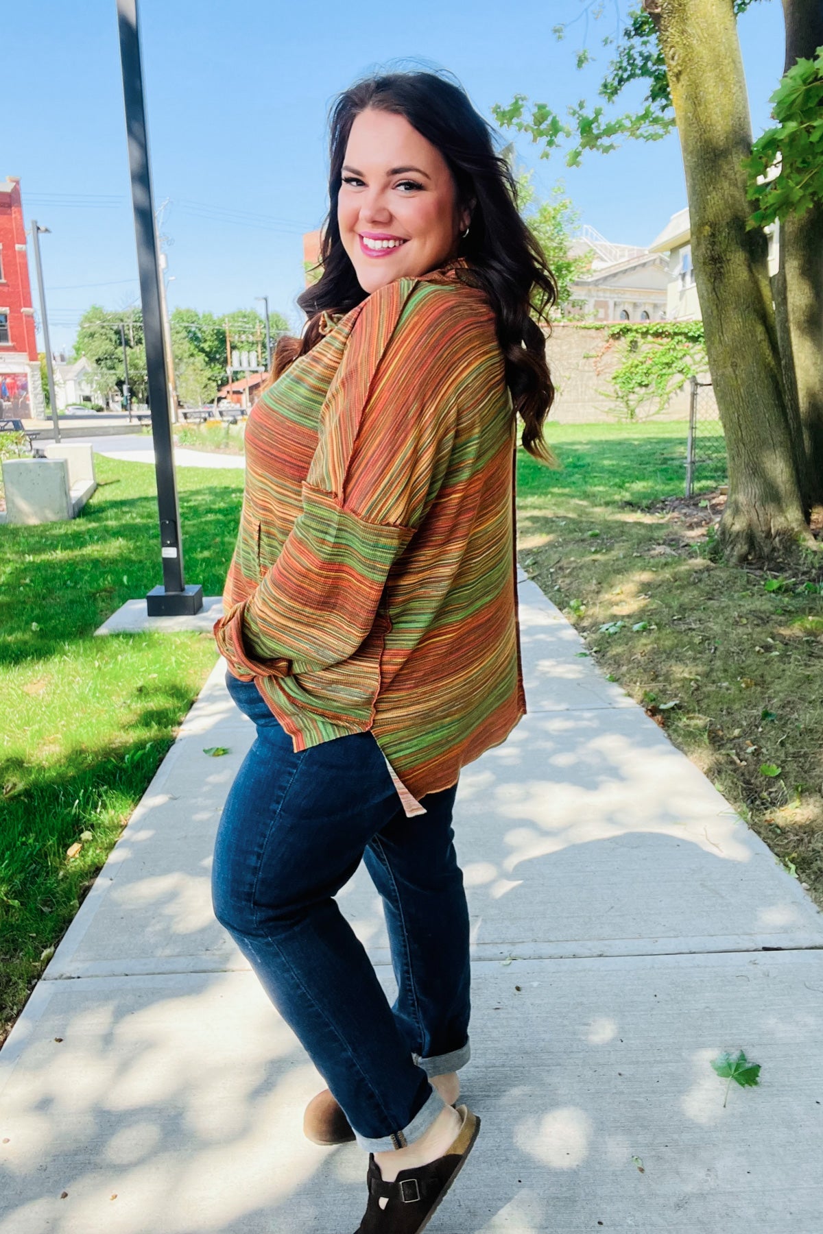 Haptics Orange & Green Space Dye Thermal Multicolor Hoodie 2024 Blow-Out Sale