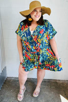 Haptics Navy Tropical Floral Surplice Romper