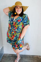 Haptics Navy Tropical Floral Surplice Romper
