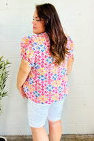 Haptics Beautiful You Ivory Floral Lace Frill Notch Neck Puff Sleeve Top 2025 Summer-Blow Out Sale