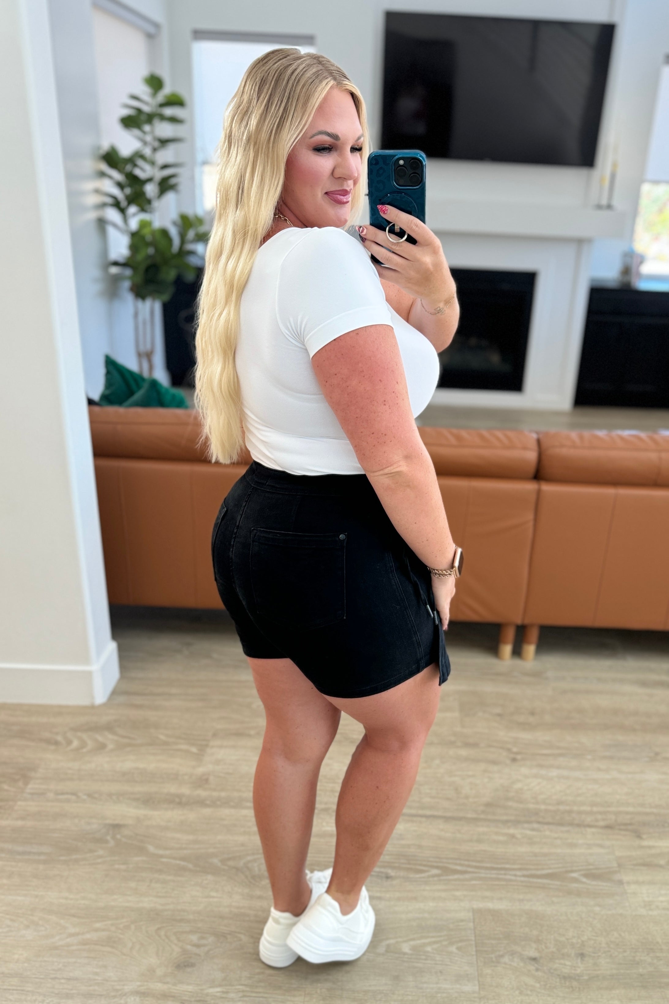 Judy Blue Bentli High Rise Side Tie Denim Skort in Black Denim