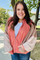 Haptics Boldy You Camel Dolman Sleeve Color block Knit Bomber Jacket