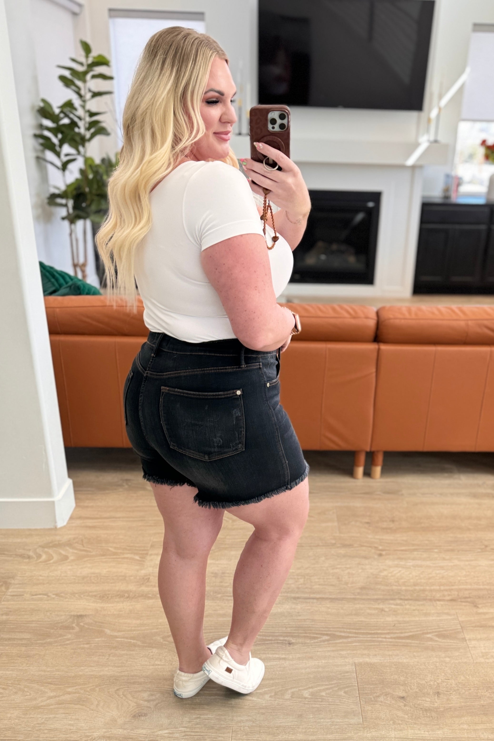 Judy Blue Ember High Rise Control Top Fray Hem Shorts Denim