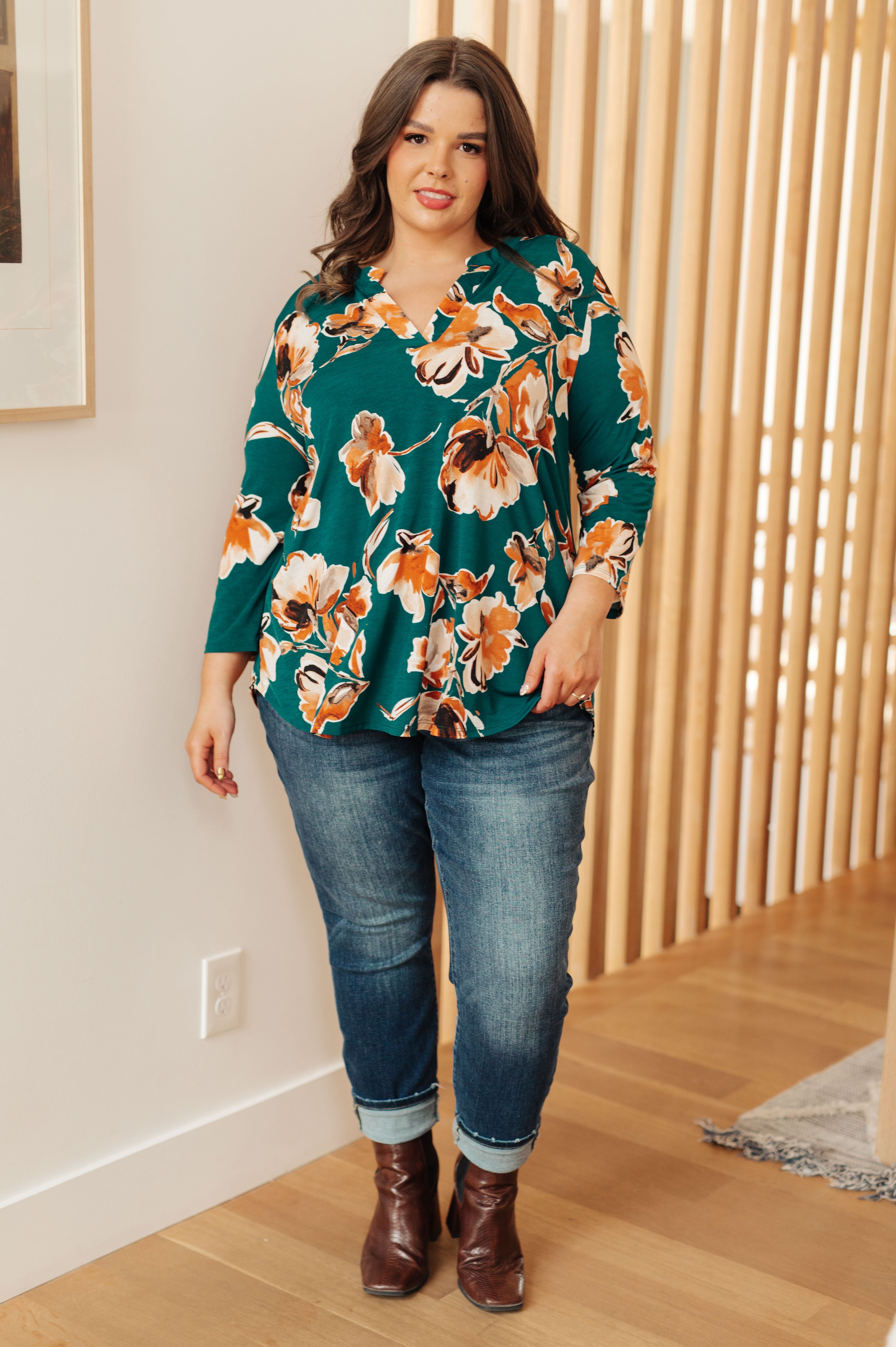 Sew n Love I Think Different Top in Teal Floral Shirts & Tops