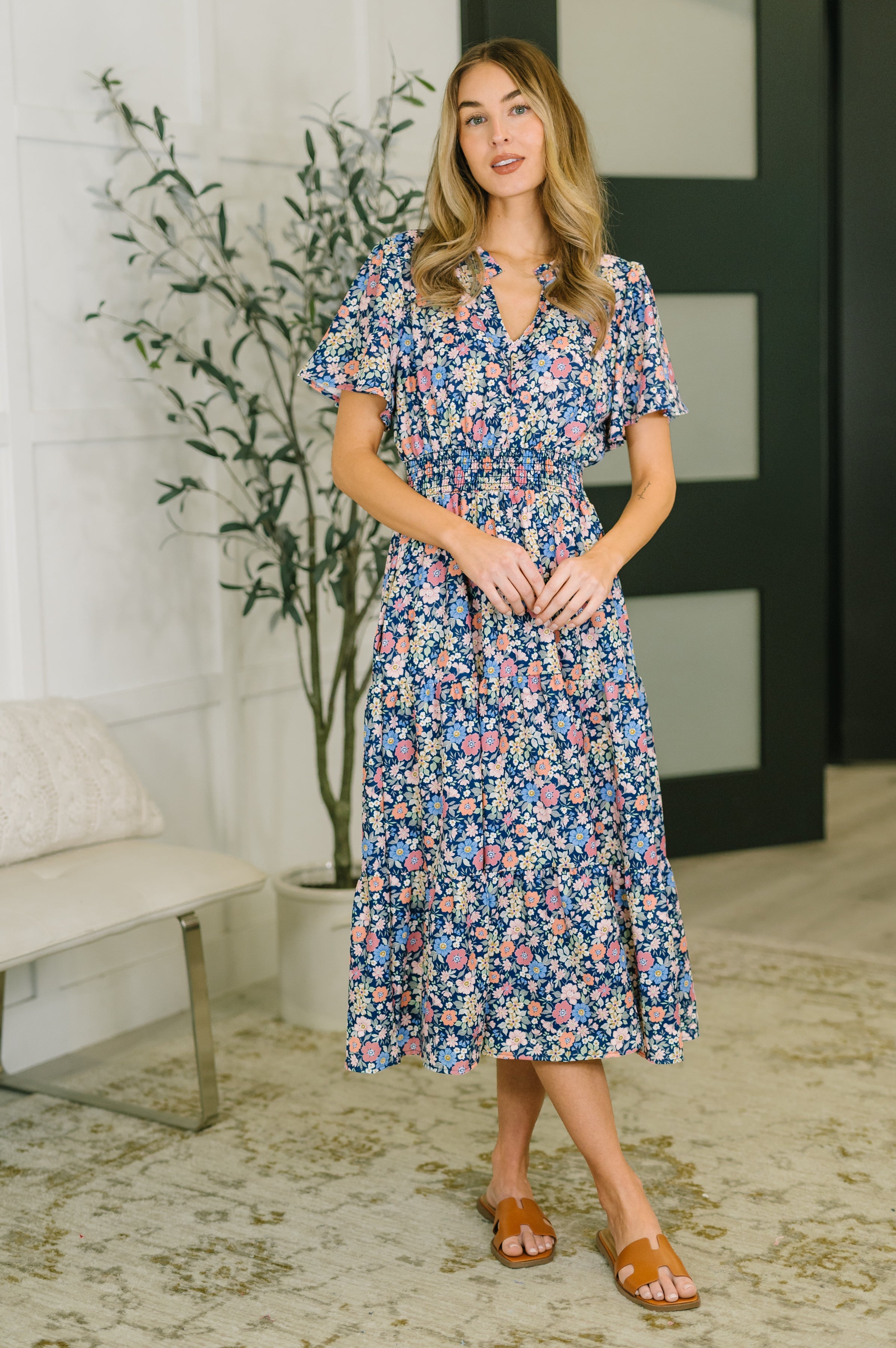 Haptics I Wanna Talk Notch Neck Midi Dress Womens