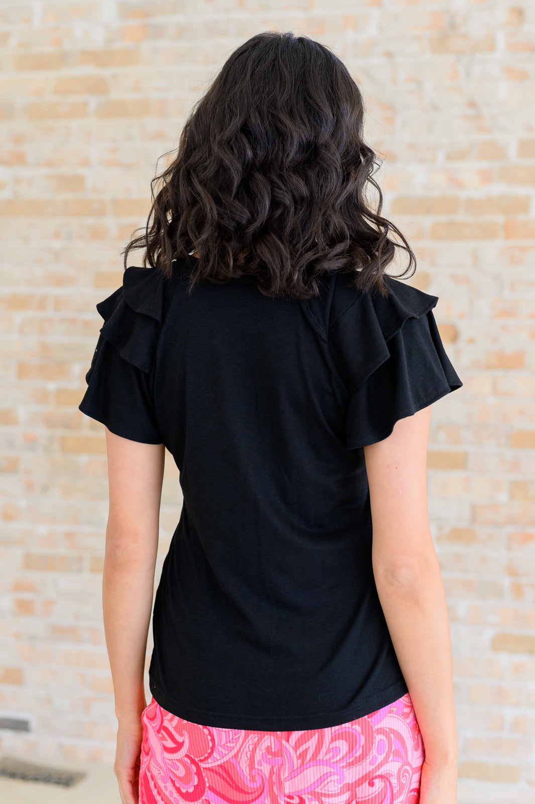One Eleven North I'll Allow It Flutter Sleeve Tee In Black Tops