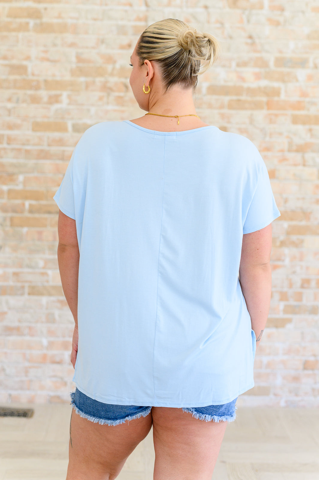 A. gain I'll Fly Away Round Neck Relaxed Jersey Knit Top in Light Blue Tops