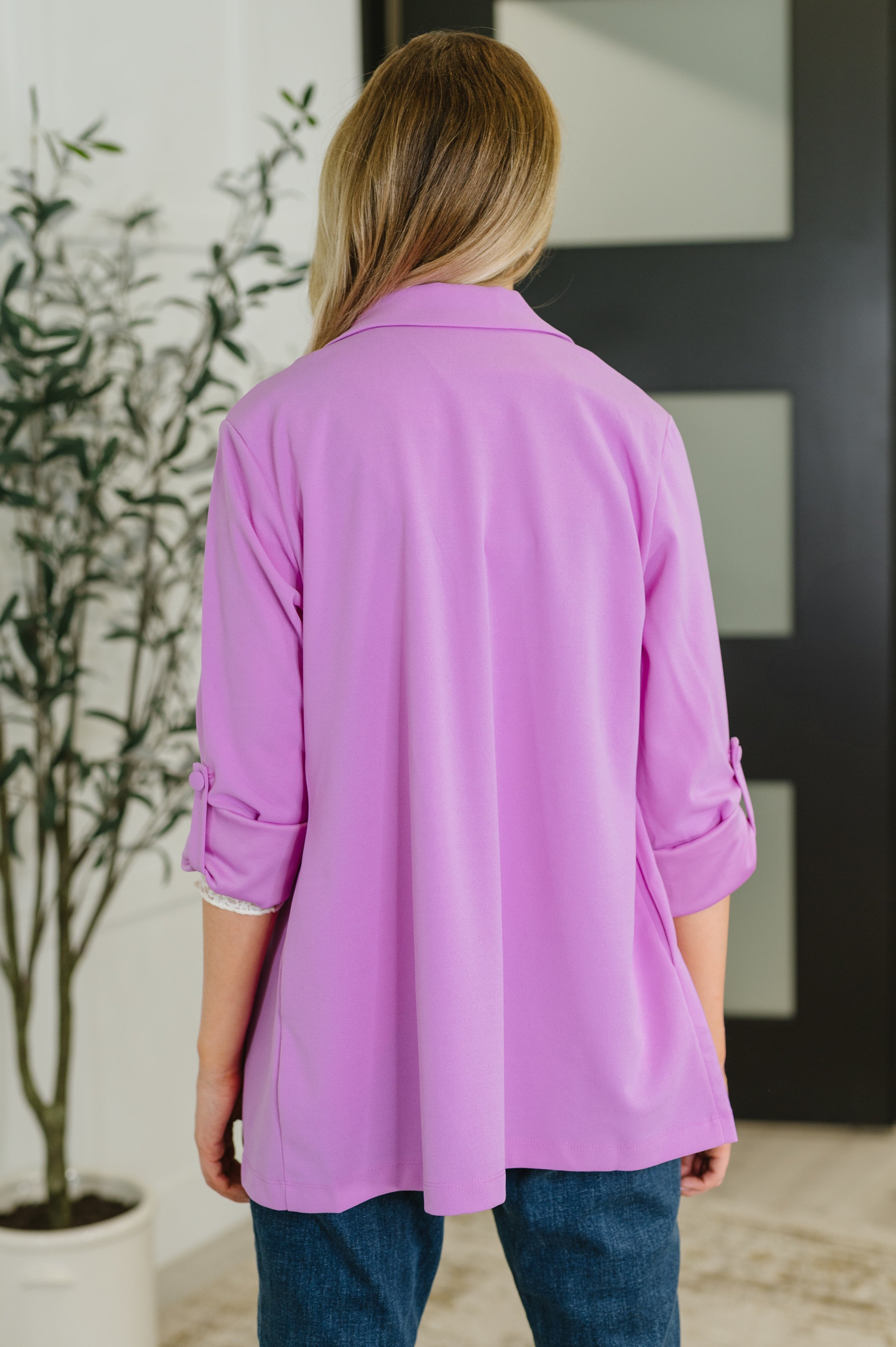Andree by Unit I'm Really That Gal Open Front Blazer in Orchid Glow Womens