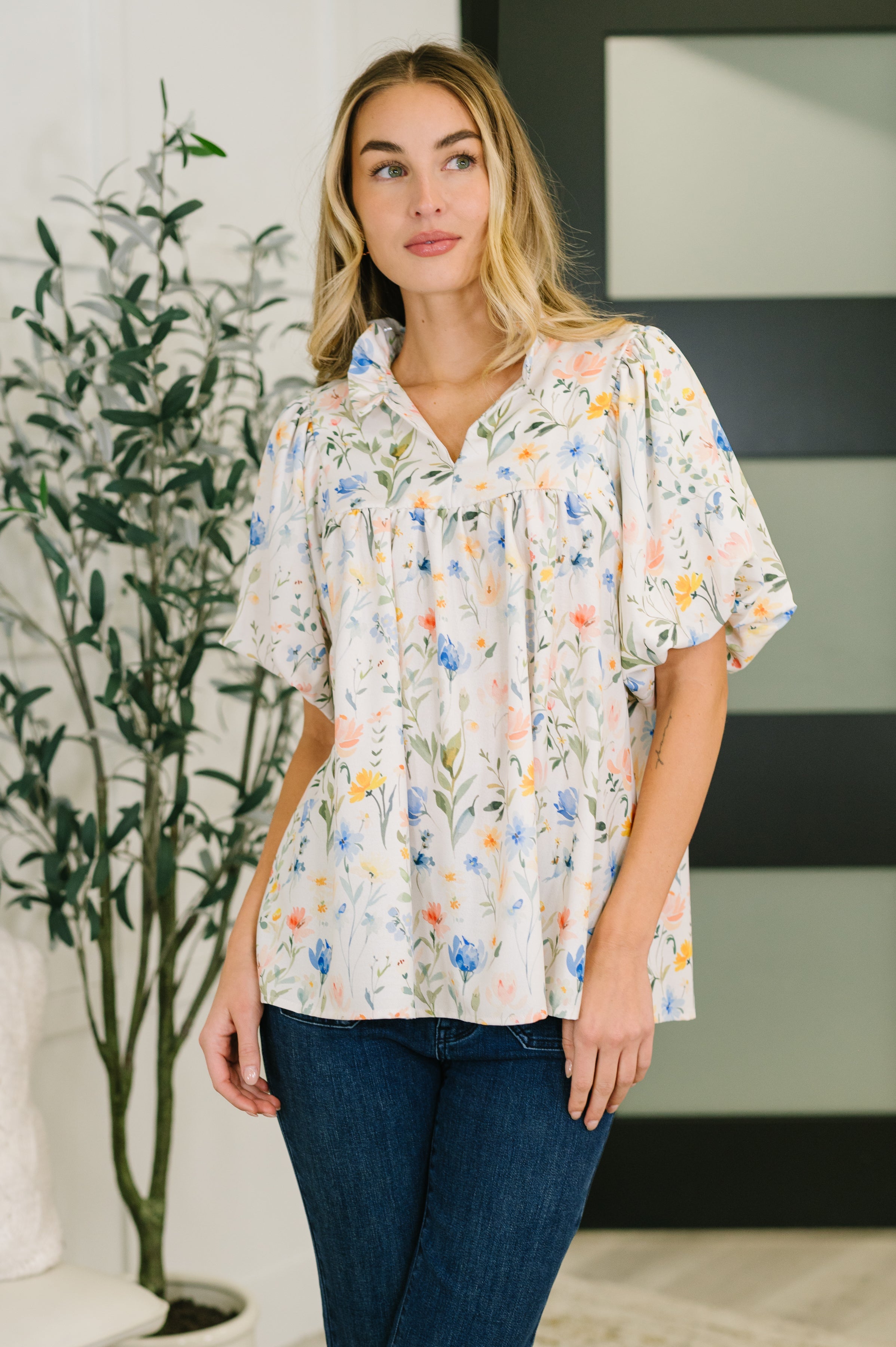 Haptics In All This Time Notch Neck Floral Blouse Womens
