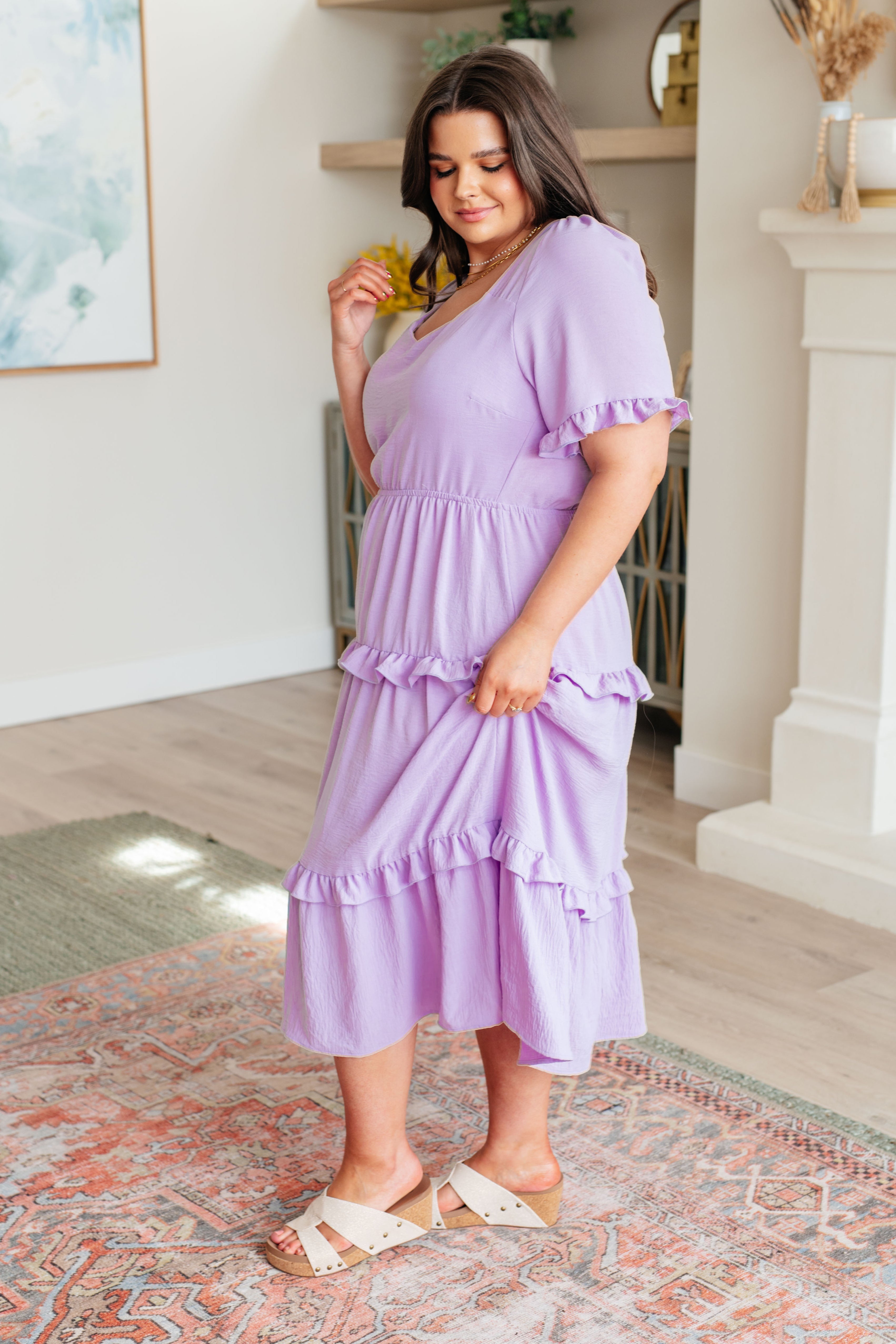 GeeGee In My Carefree Era Tiered Ruffled Lavender Dress Dresses