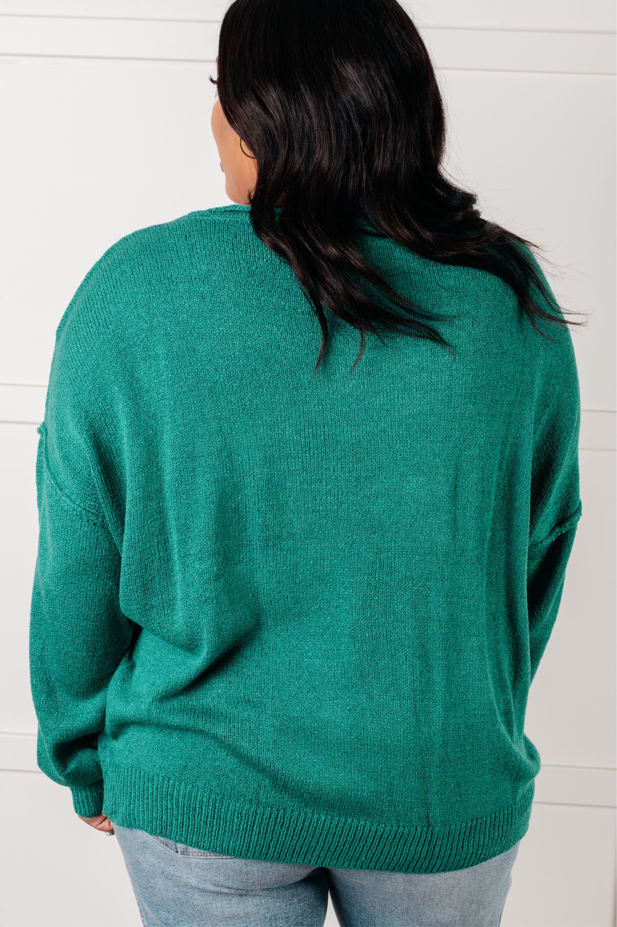 One Eleven North In Stitches Drop Shoulder Sweater in Green Tops