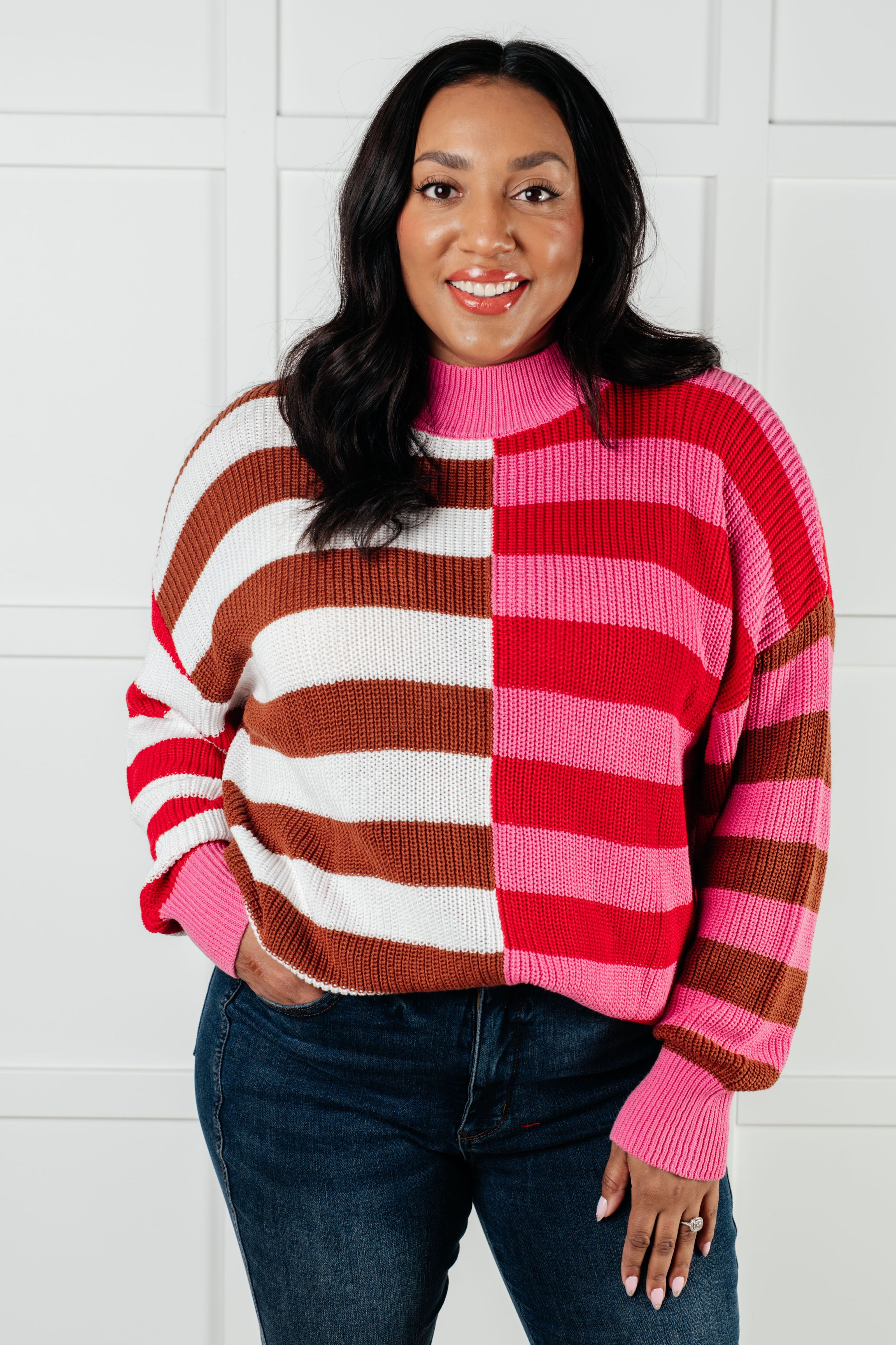 One Eleven North In Your Lane Multi Color Blocked Stripe Sweater Tops