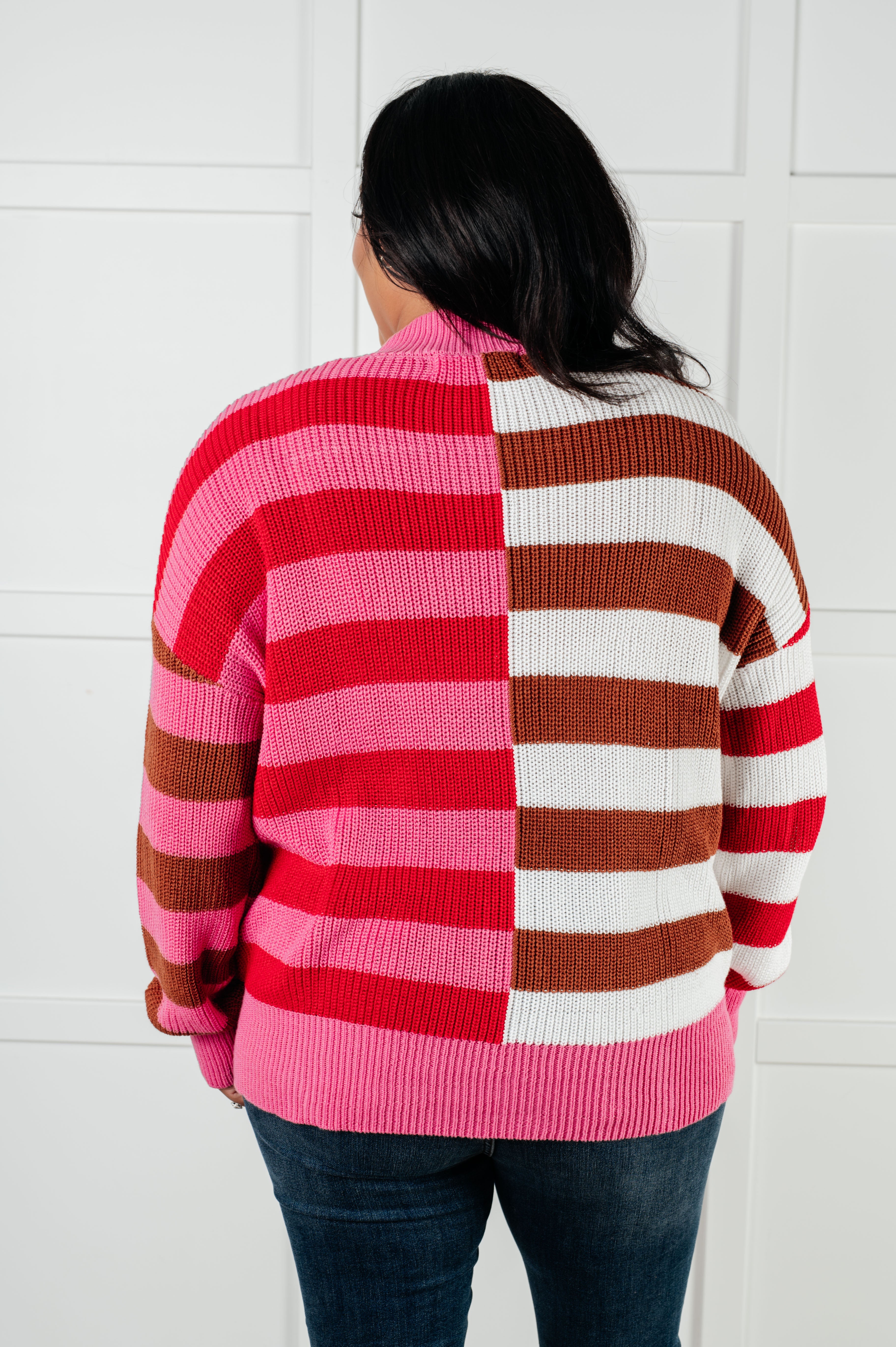 One Eleven North In Your Lane Multi Color Blocked Stripe Sweater Tops