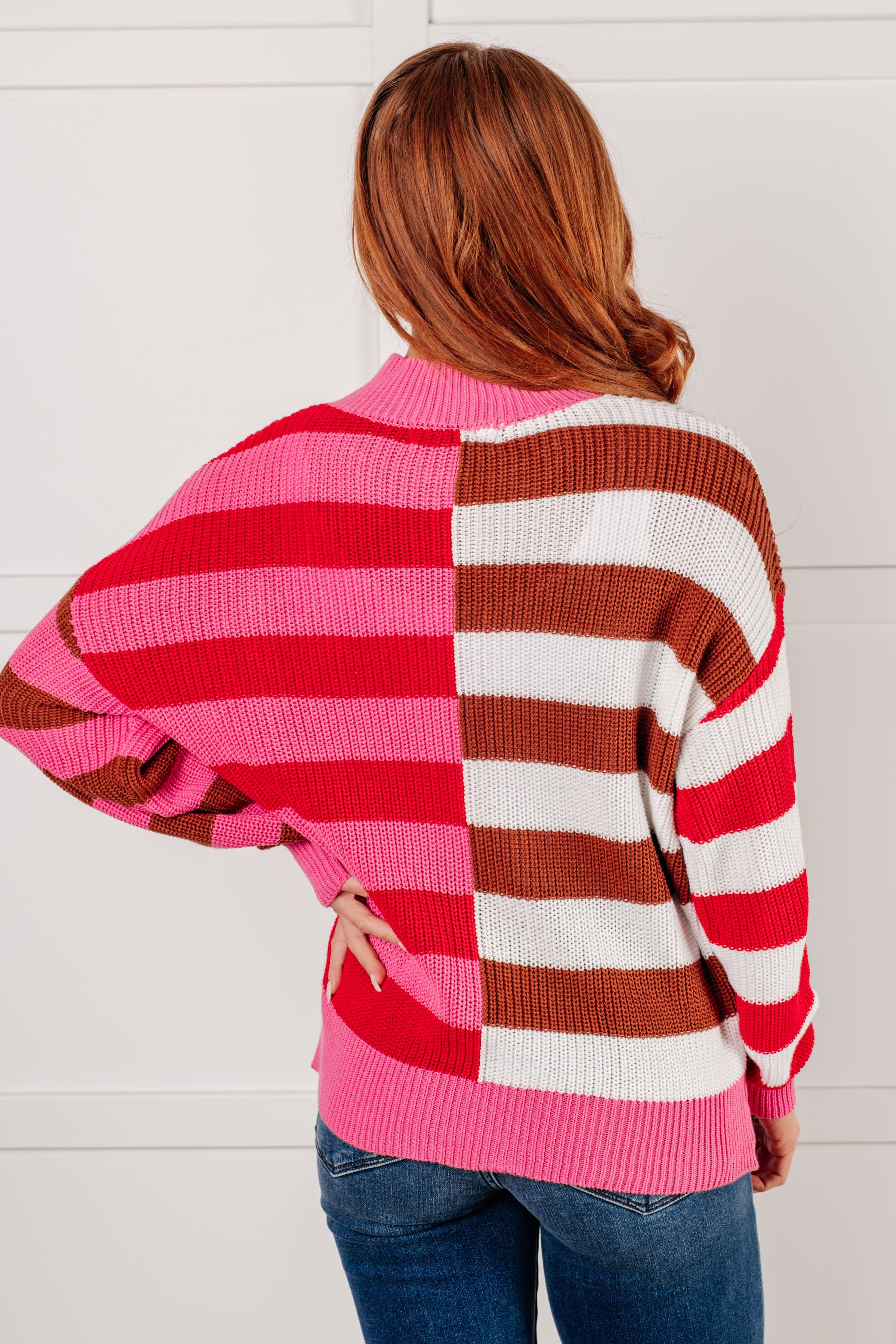 One Eleven North In Your Lane Multi Color Blocked Stripe Sweater Tops