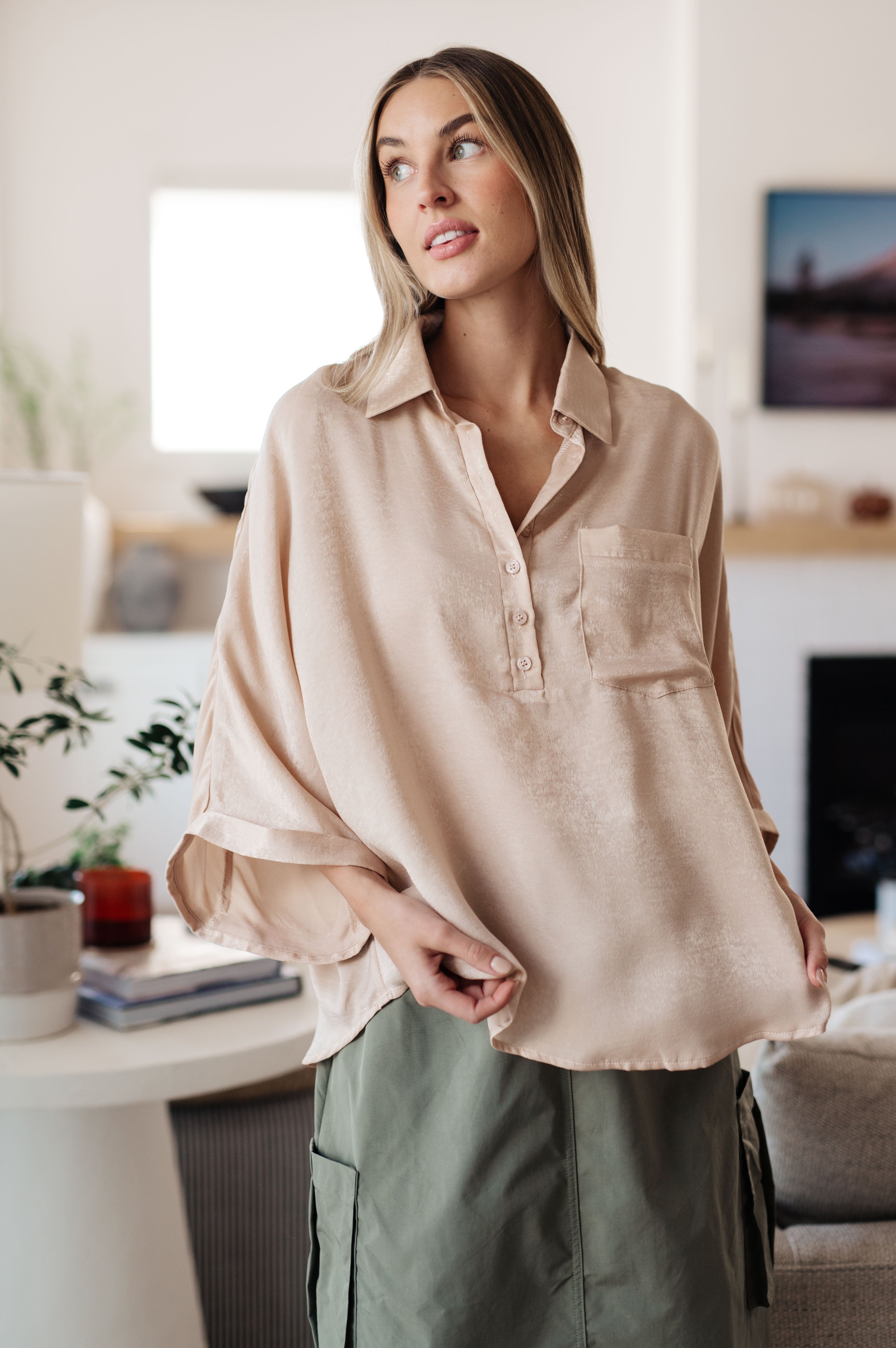 Andree by Unit In Your Thoughts Oversized Dolman Sleeve Top in Champagne Tops