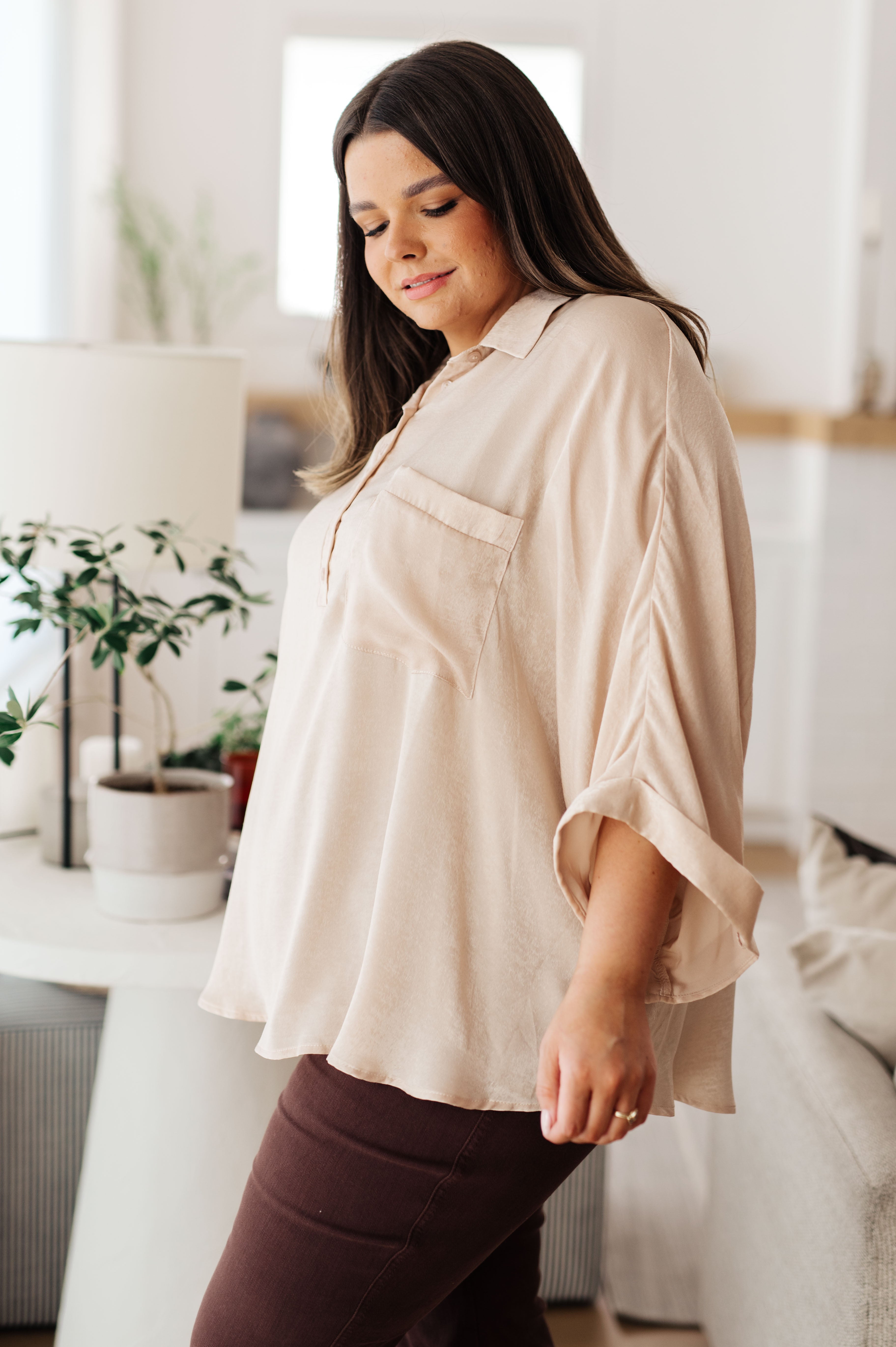 Andree by Unit In Your Thoughts Oversized Dolman Sleeve Top in Champagne Tops