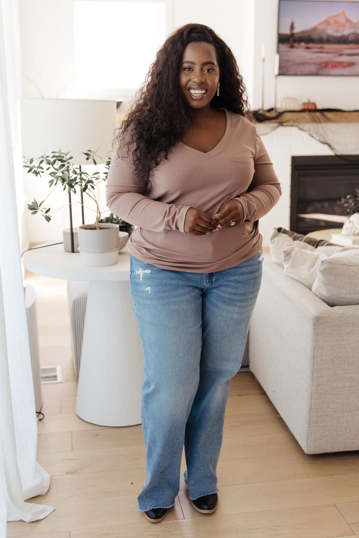 One Eleven NoruIndeed You Do Long Sleeve V-Neck Top Tops