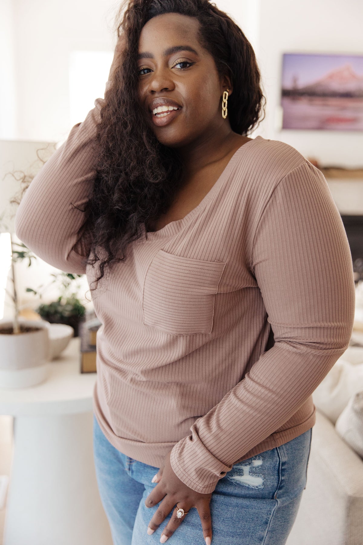 One Eleven NoruIndeed You Do Long Sleeve V-Neck Top Tops