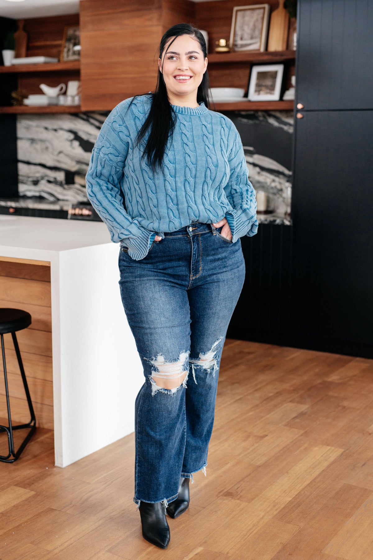 7th Ray In the Right Direction Cable Knit Sweater Tops