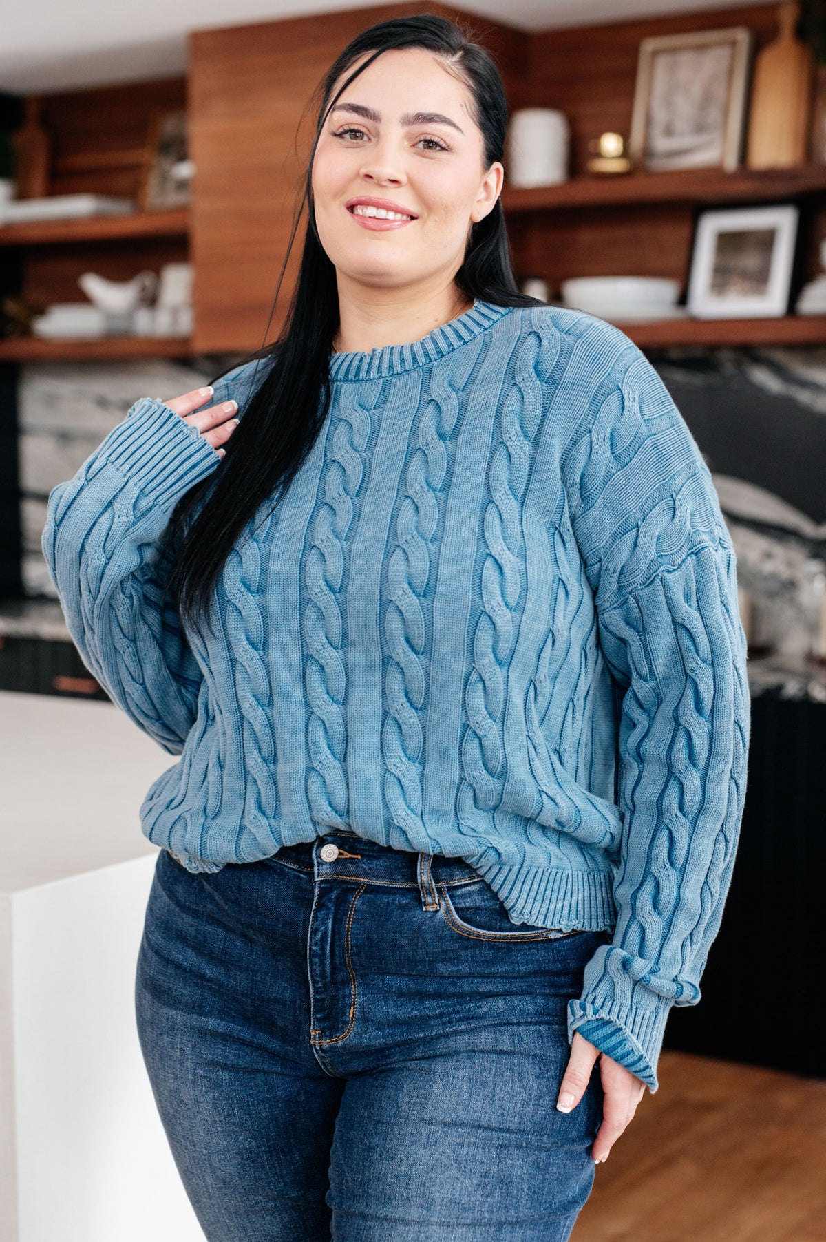 7th Ray In the Right Direction Cable Knit Sweater Tops