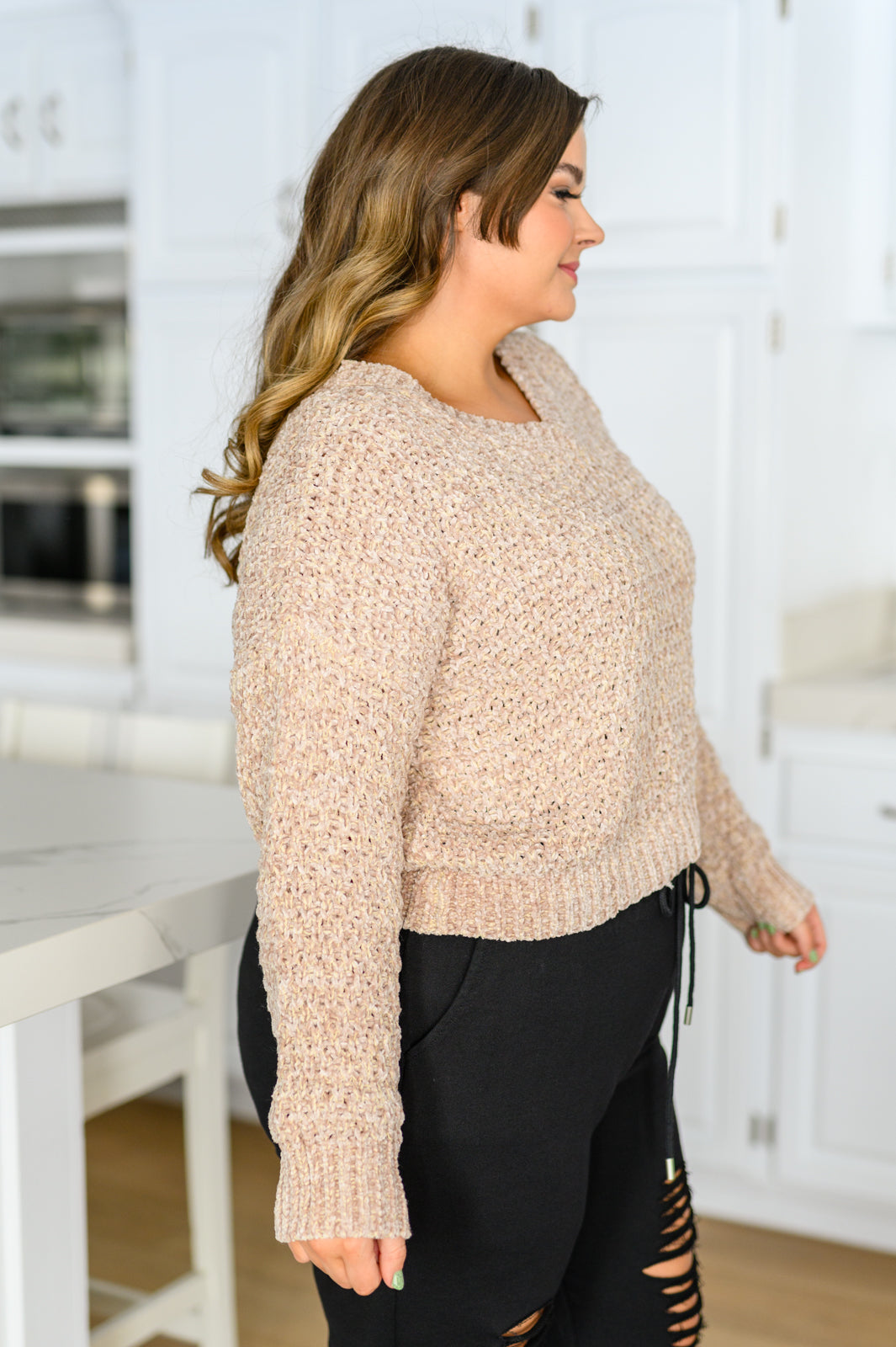143 Story Irish Coffee Knitted Crop V Neck Sweater Womens