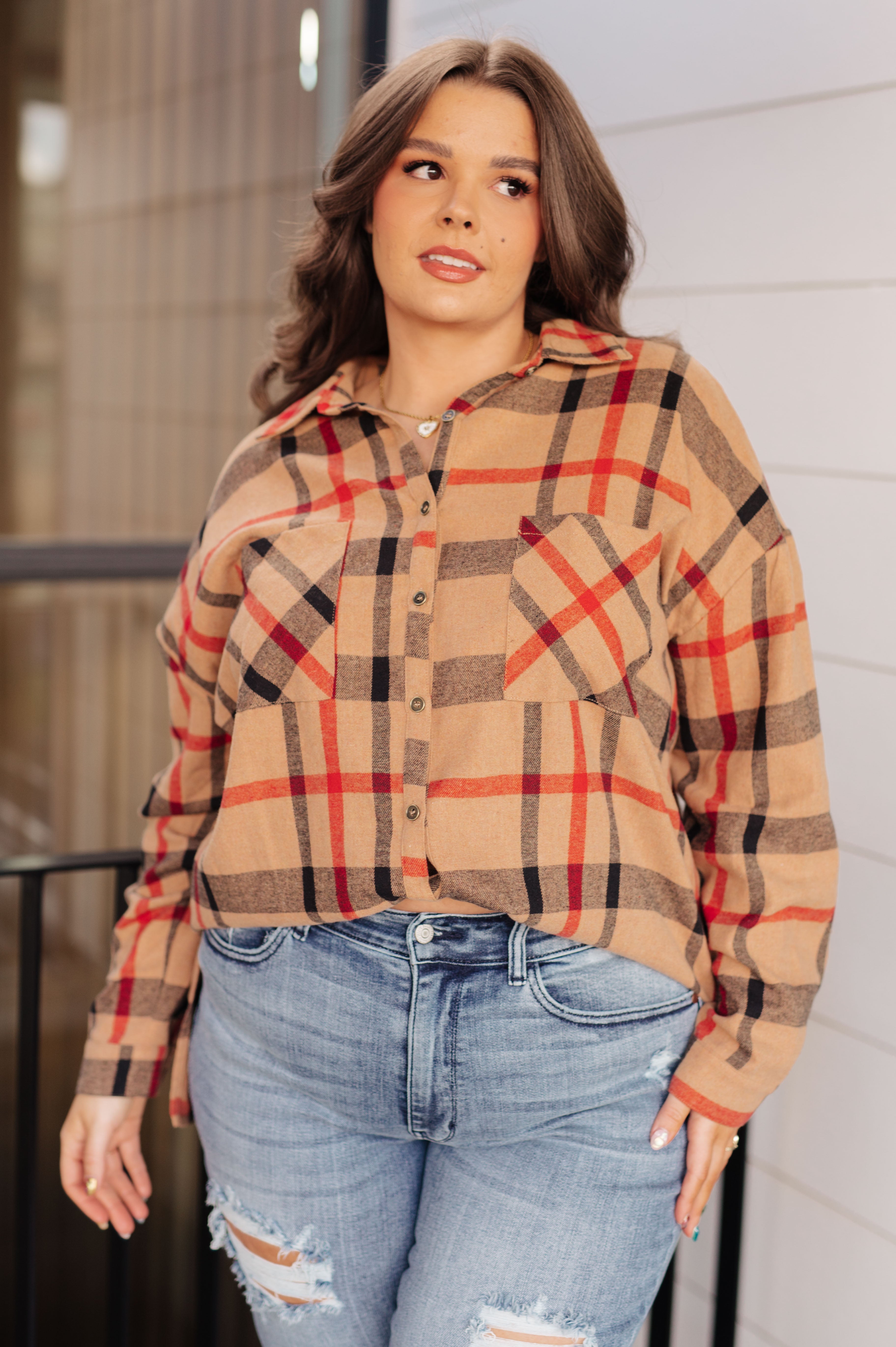 Andree by Unit Is It Really Oversized Plaid Flannel Button Up Tops