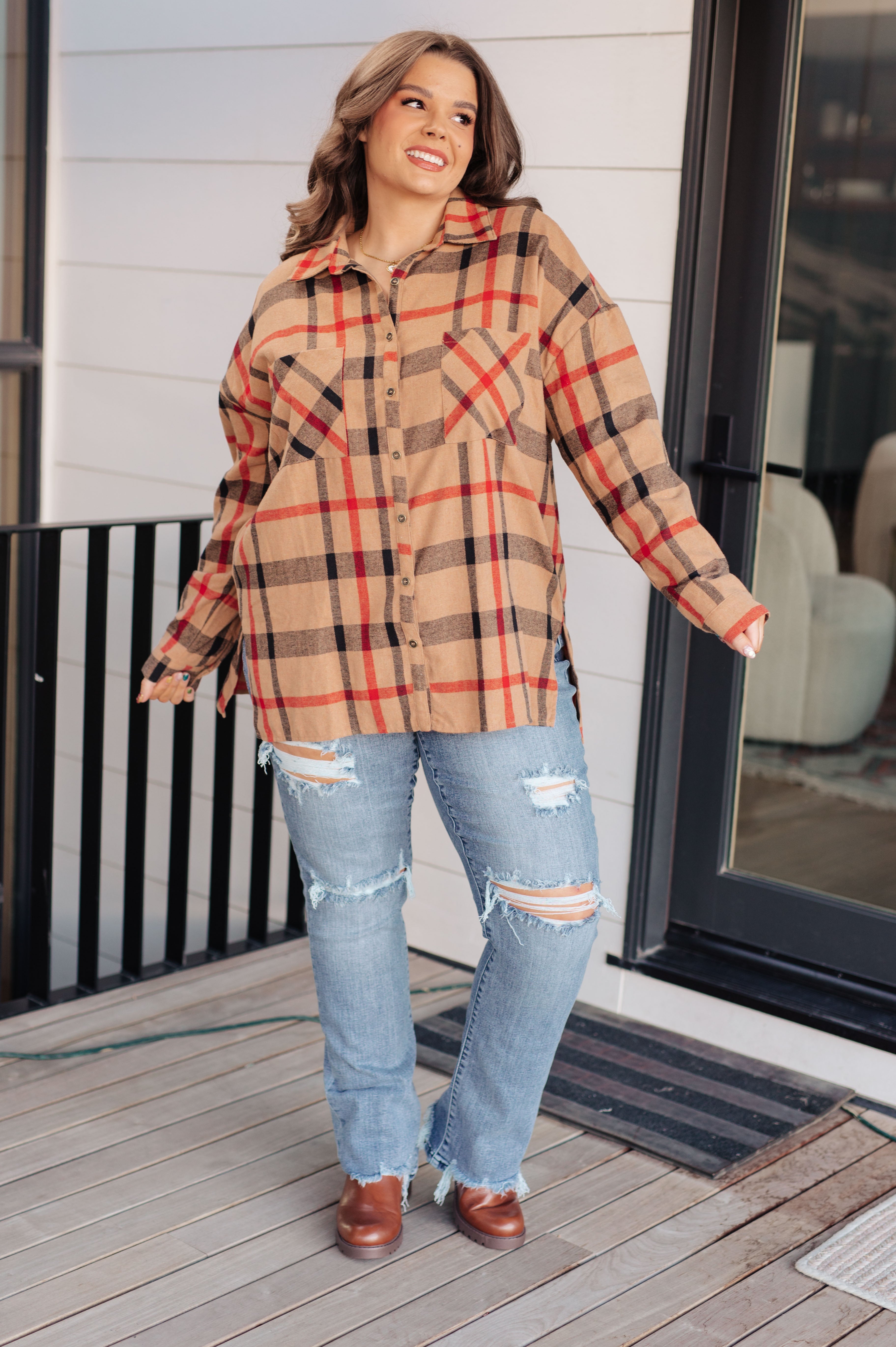 Andree by Unit Is It Really Oversized Plaid Flannel Button Up Tops