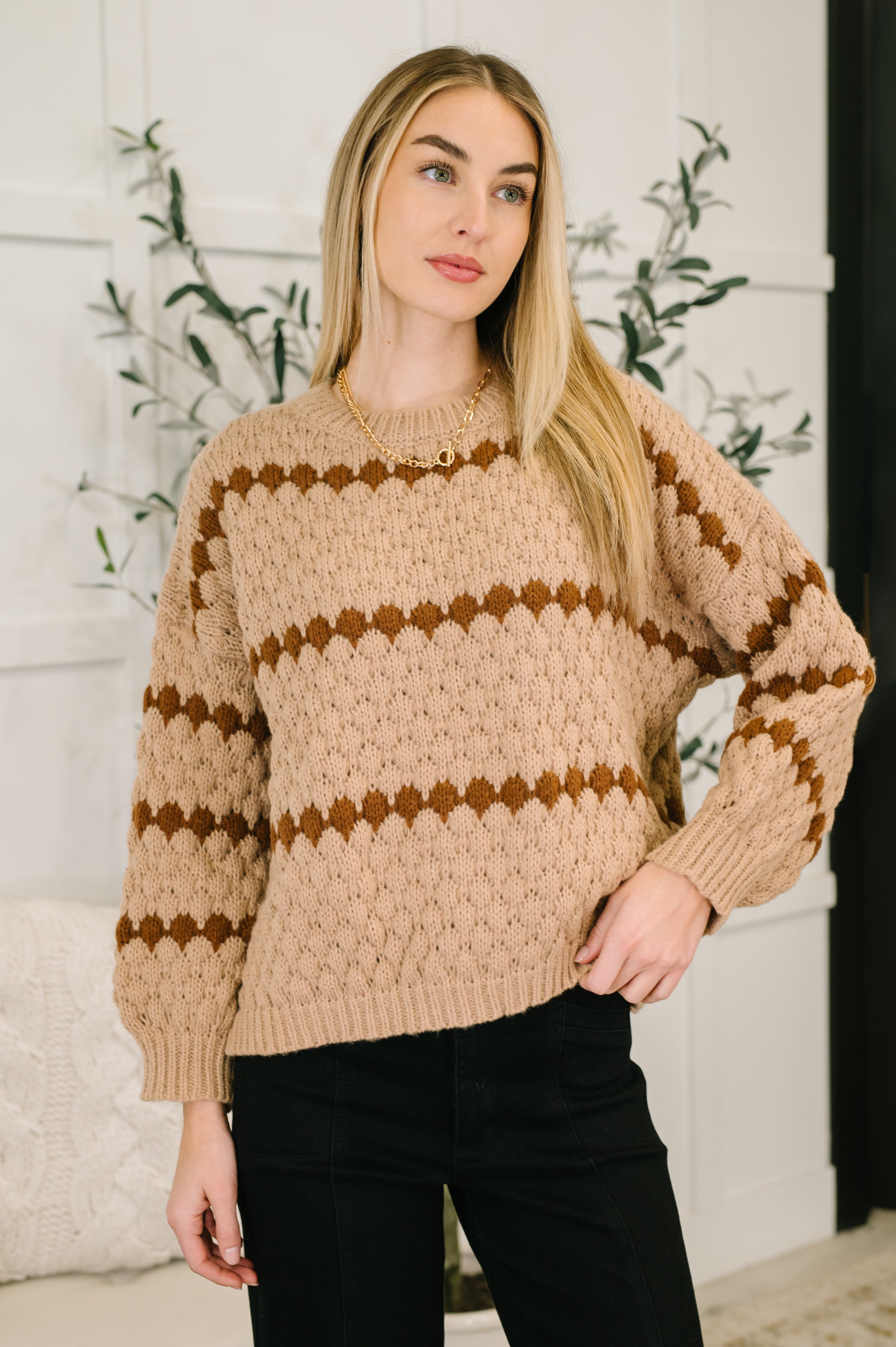 Haptics Ivy Lane Textured Sweater in Taupe Womens