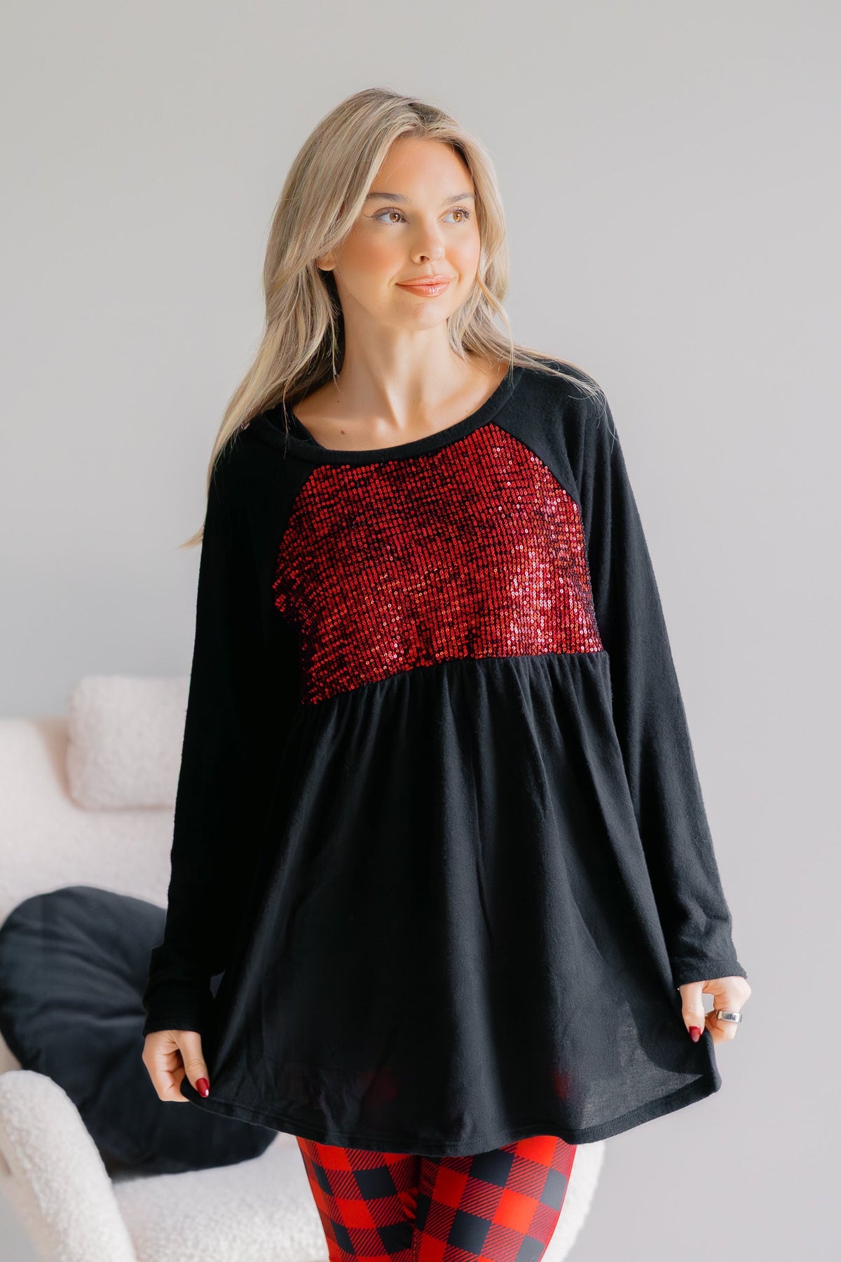 Emerald Frosted Berry Sequin Black Tunic