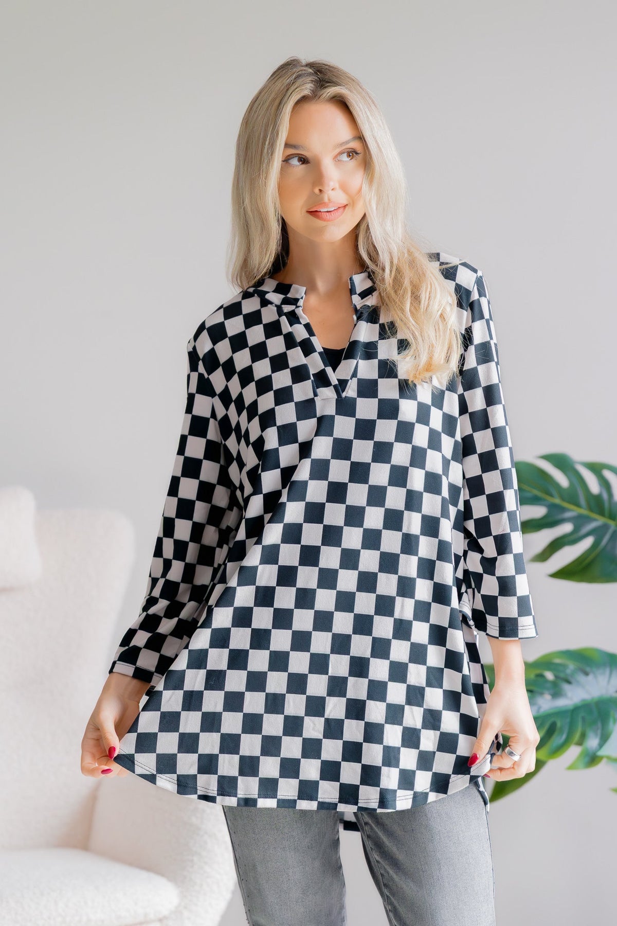 Cliff Puff Chic Eve Check Top