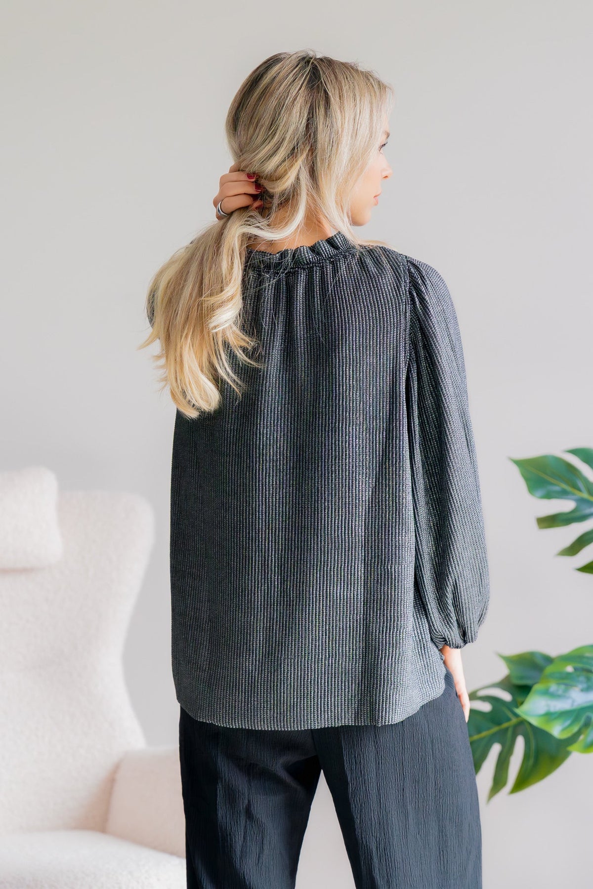 Oddi Silver Soirée Black Shimmer Metallic Blouse