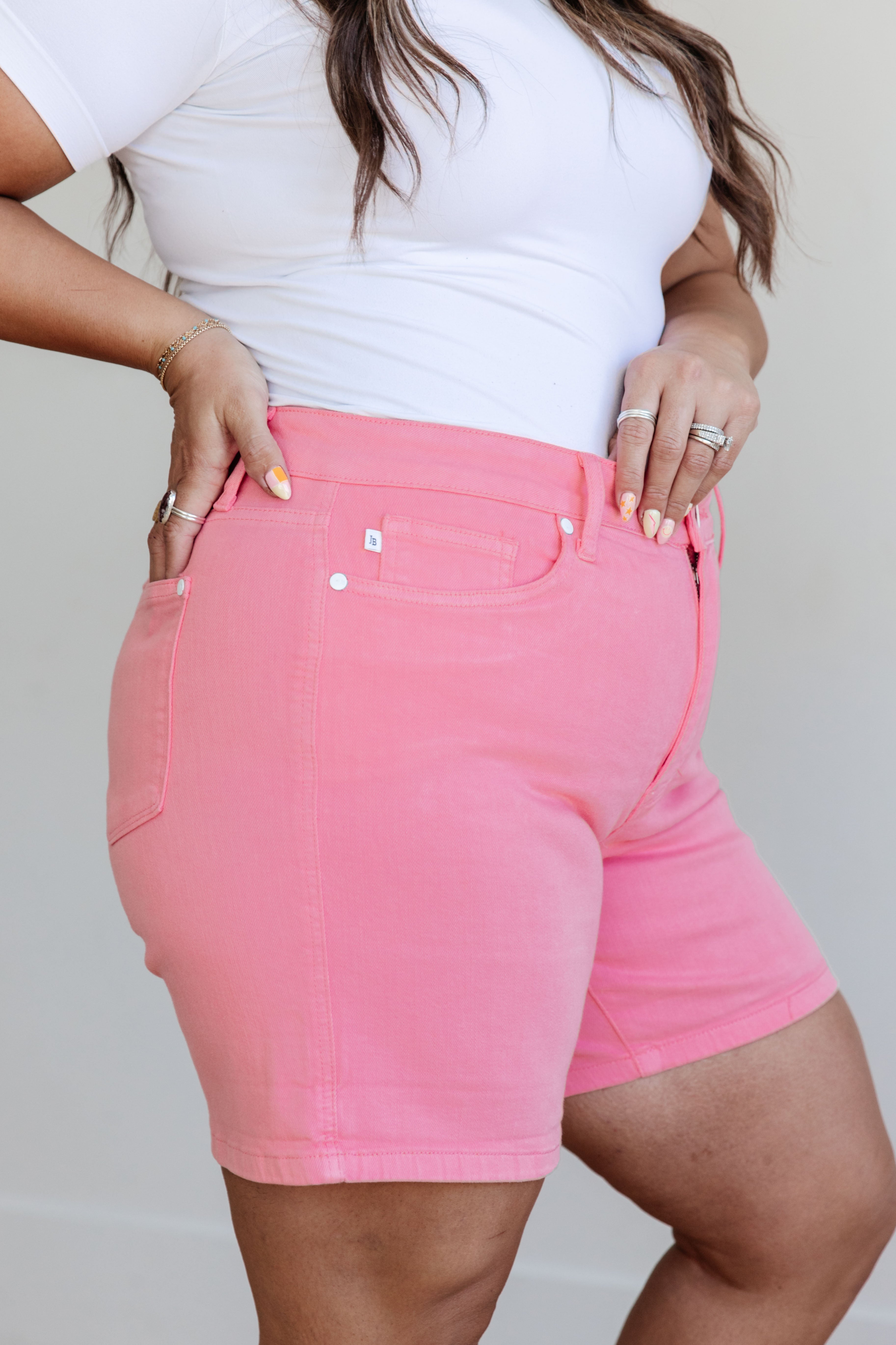 Judy Blue Jenna High Rise Tummy Control Top Cuffed Shorts in Pink Jeans