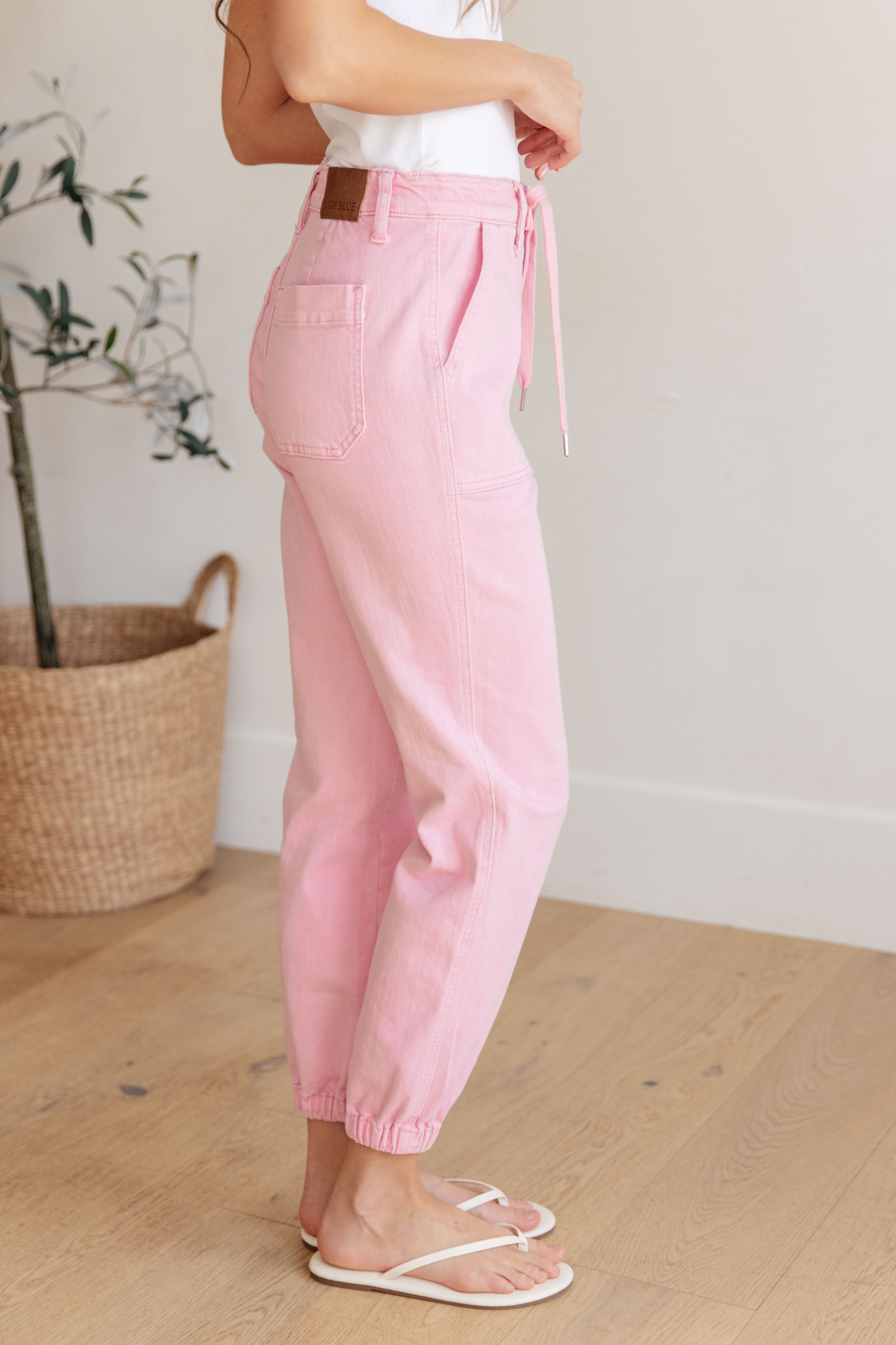 Judy Blue Regina High Rise Garment Dyed Denim Jogger in Pink Jeans