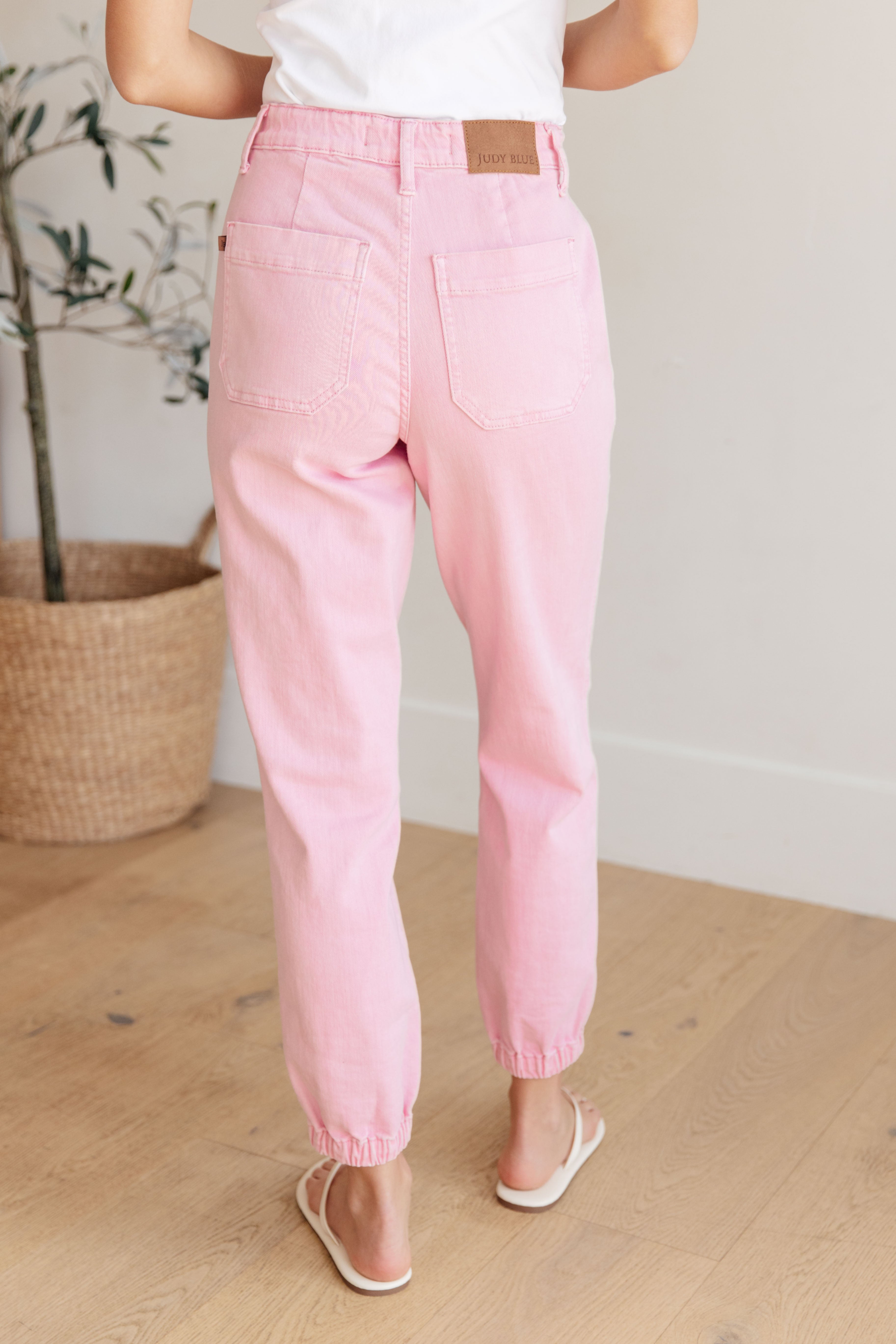 Judy Blue Regina High Rise Garment Dyed Denim Jogger in Pink Jeans