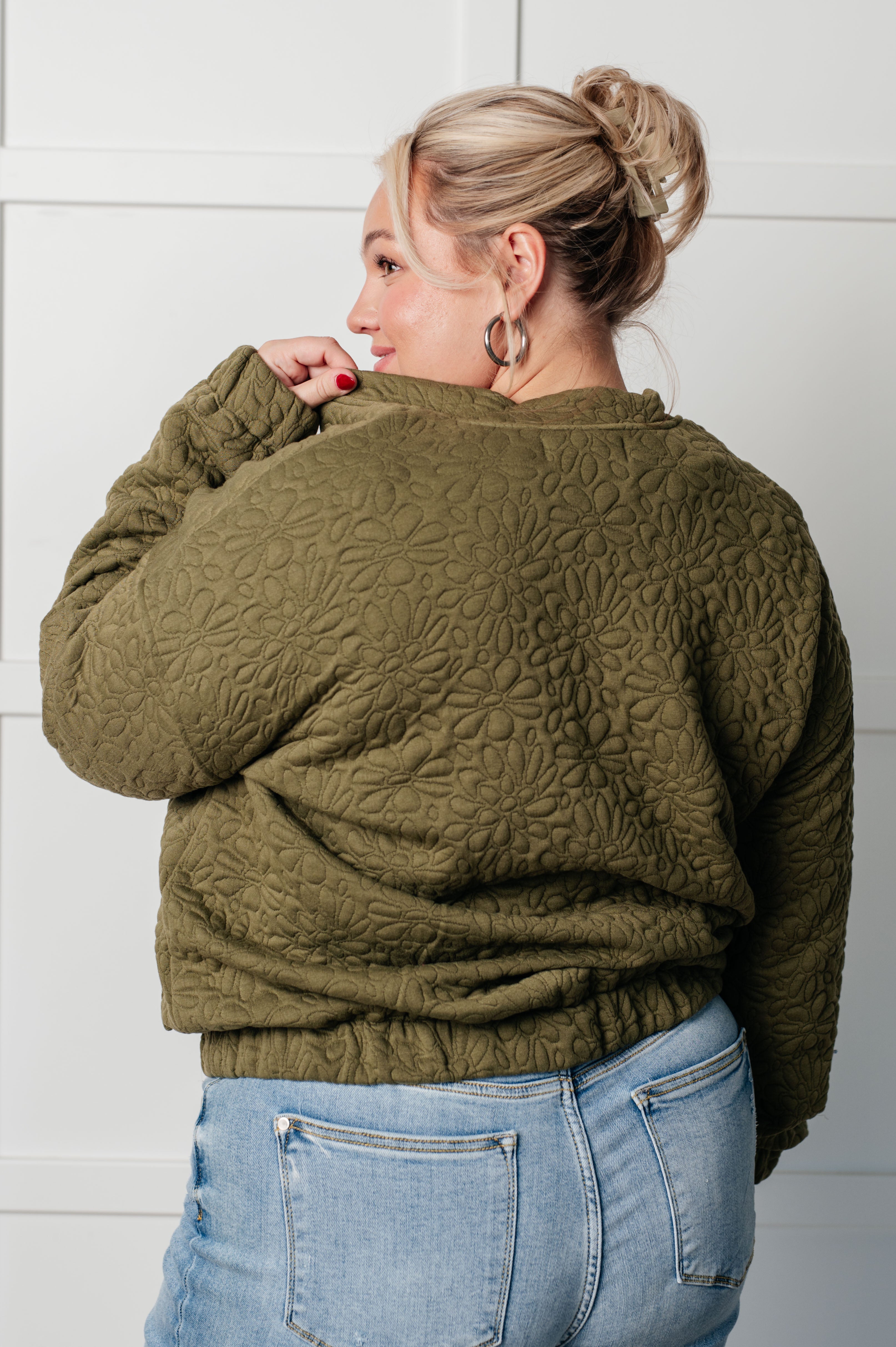 Jungle Explorer Quilted Knit Zip Up Olive Jacket Layers