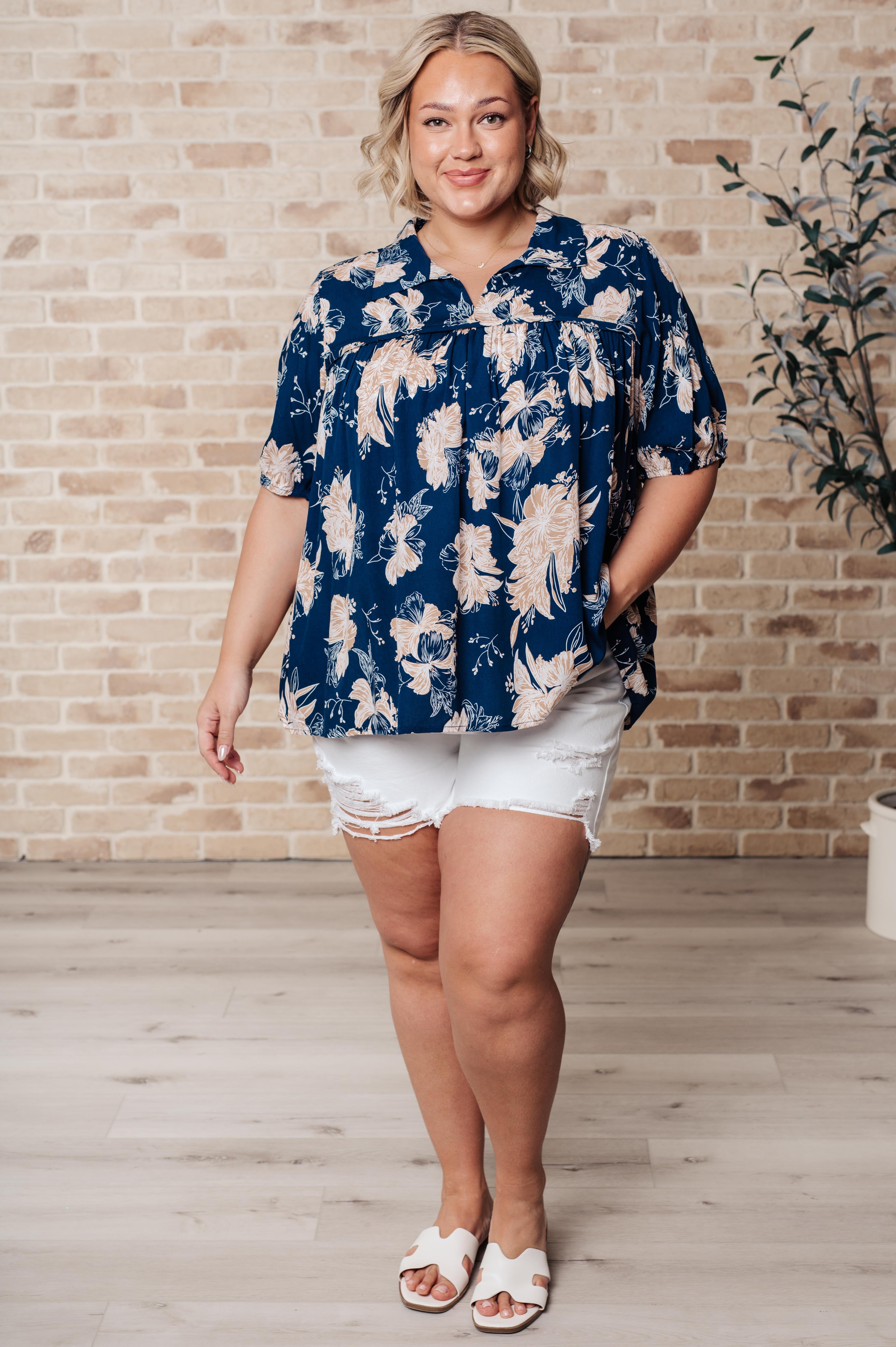 Jodifl Navy Just Coasting Floral Blouse Shirts & Tops