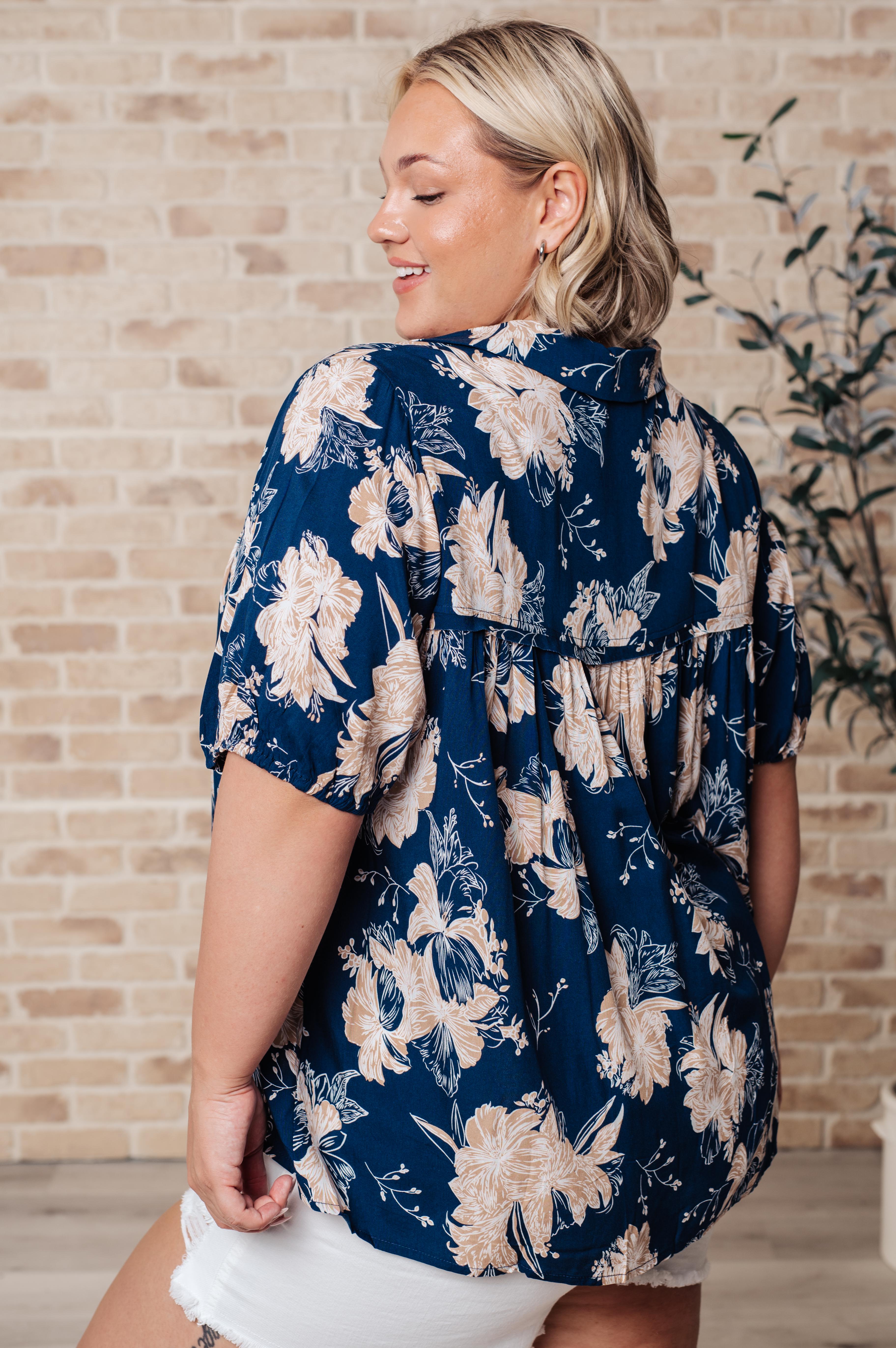 Jodifl Navy Just Coasting Floral Blouse Shirts & Tops
