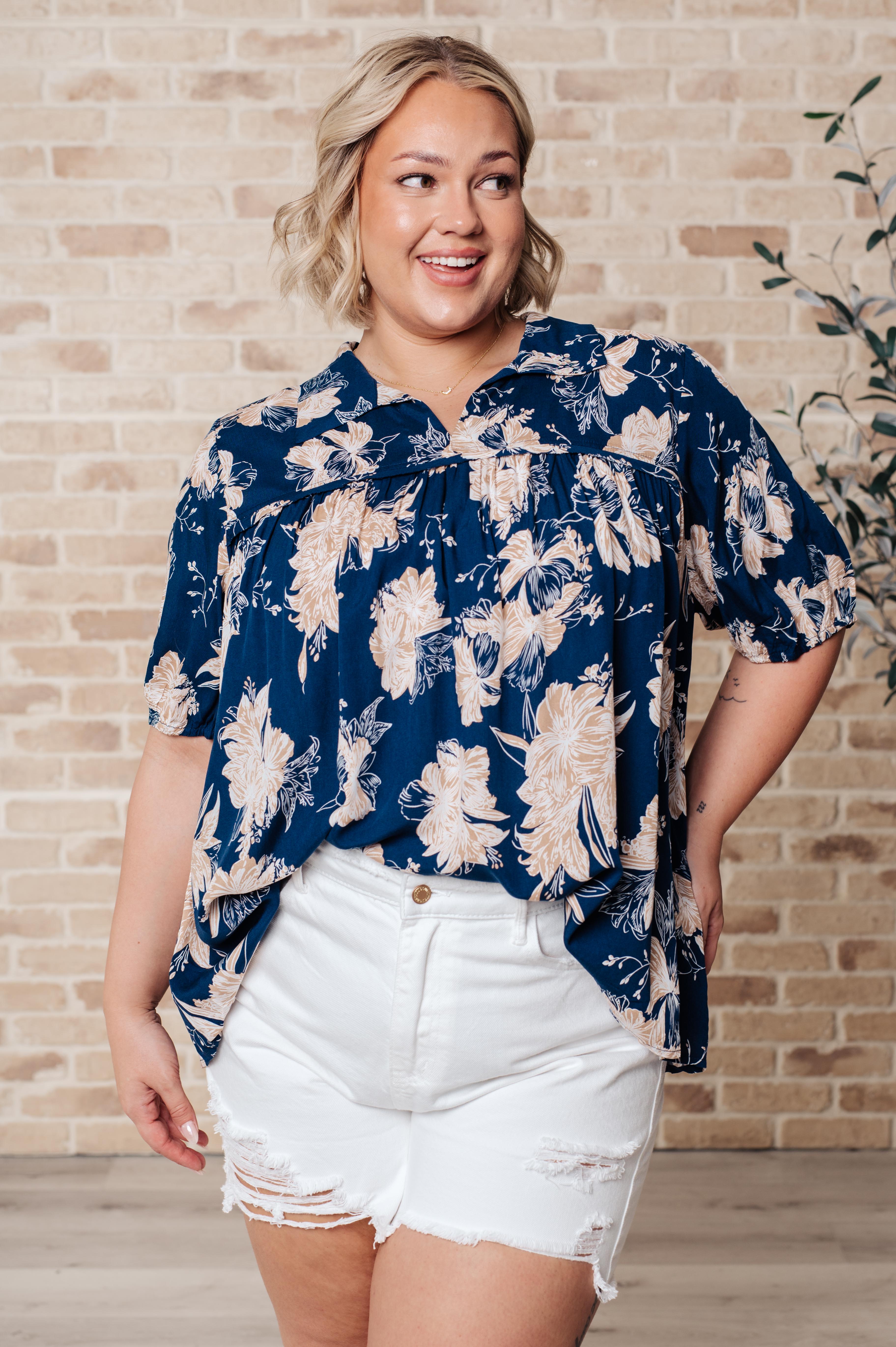Jodifl Navy Just Coasting Floral Blouse Shirts & Tops