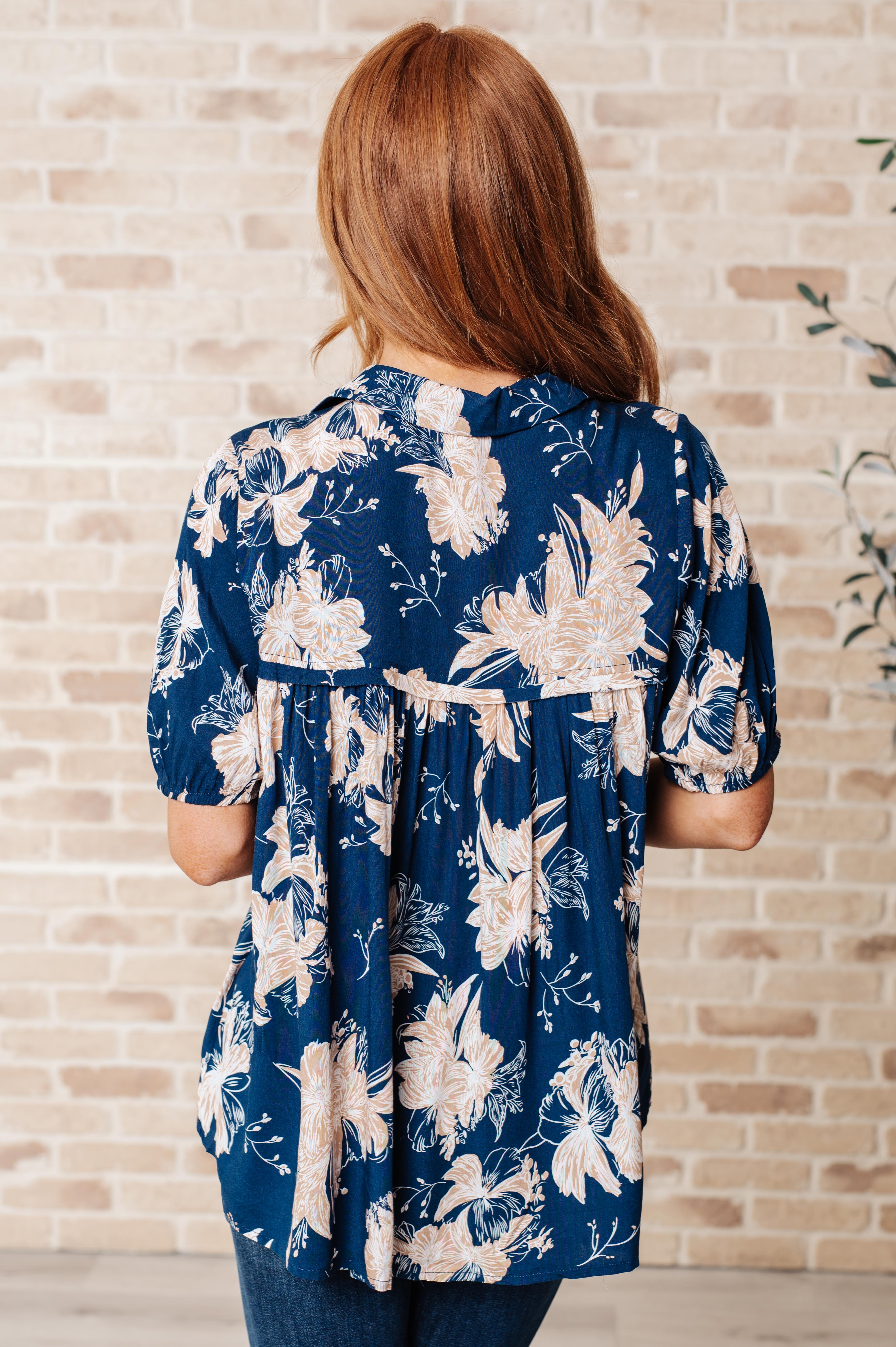 Jodifl Navy Just Coasting Floral Blouse Shirts & Tops