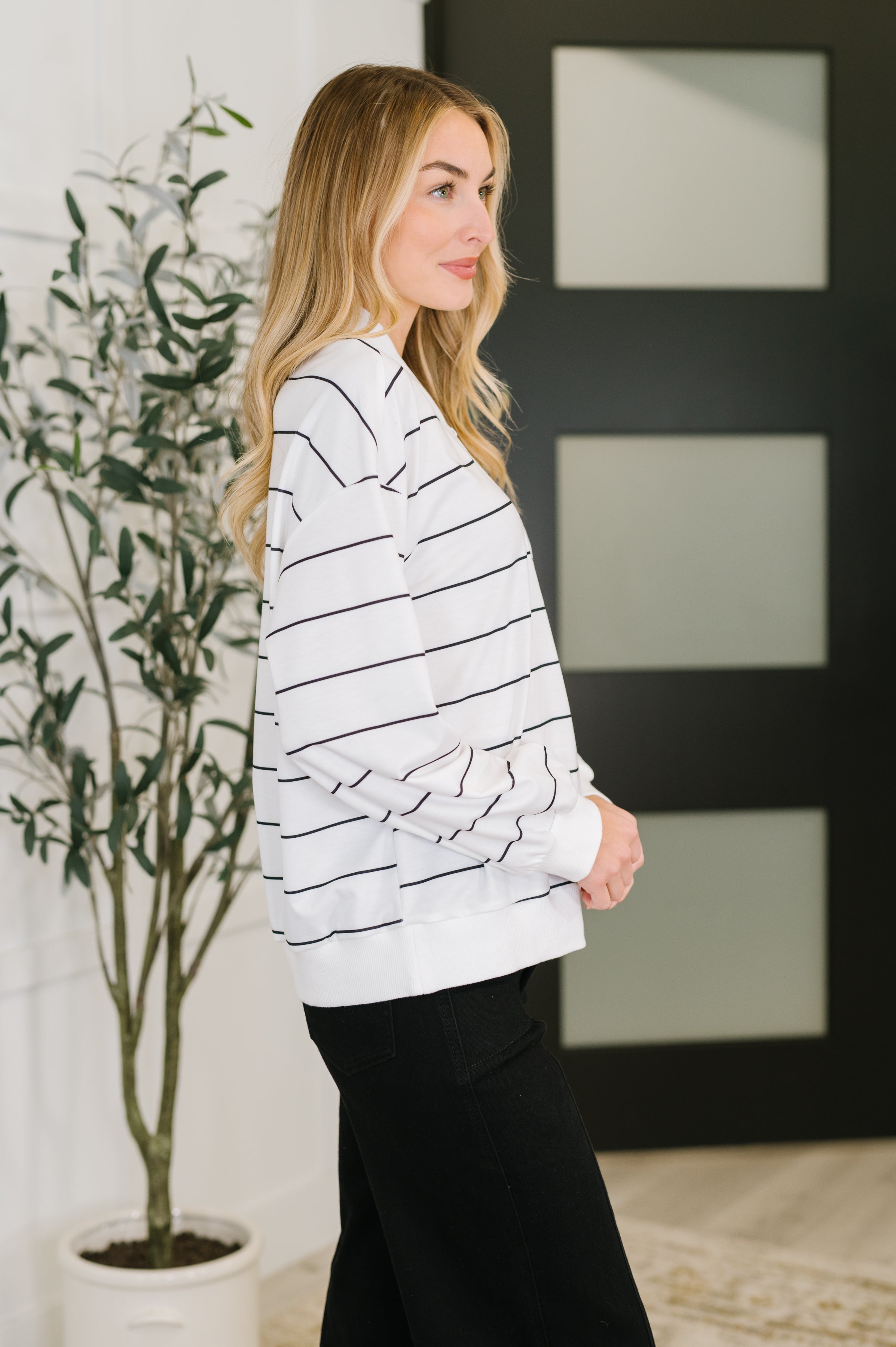 One Eleven North Just My Stripe Zipper Top Womens